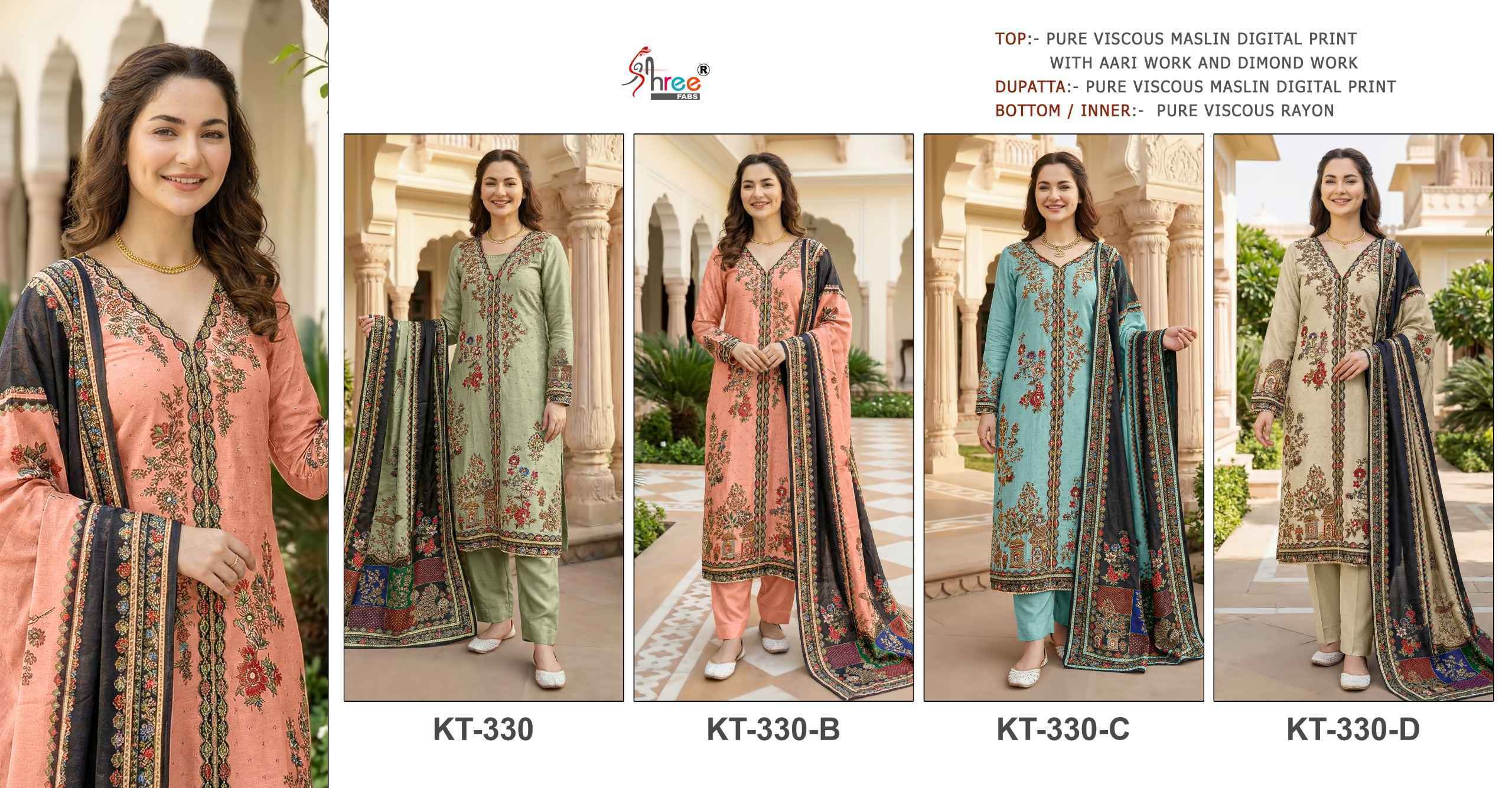 Shree Fabs KT 330 Viscous Maslin Salwar Kameez Wholesale Rate ( 4 Pcs Catalog )