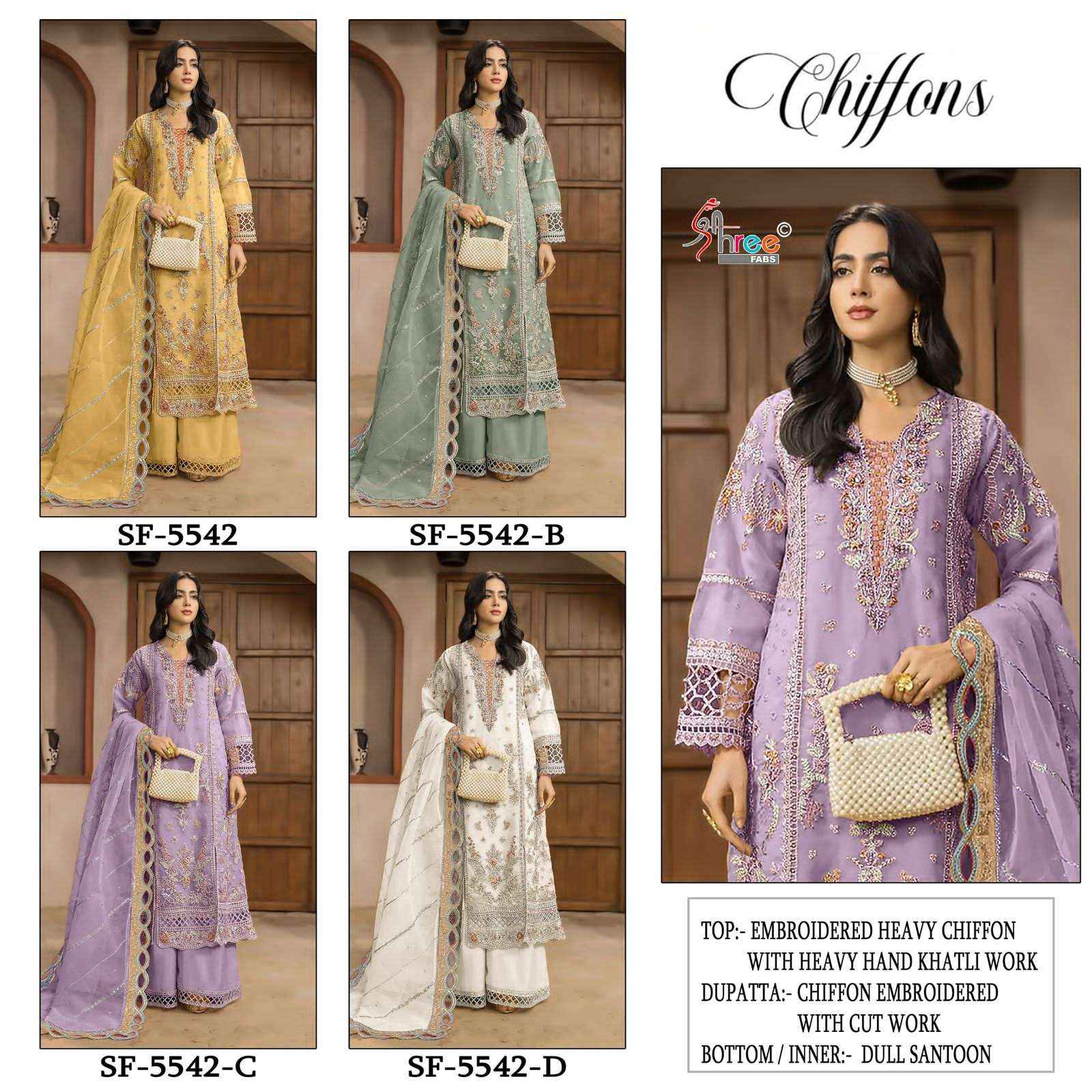 Shree Fabs Sf 5542 Colors Heavy Embroidered Chiffon Suit Pakistani Dress Wholesale Rate ( 4 Pcs Catalog )