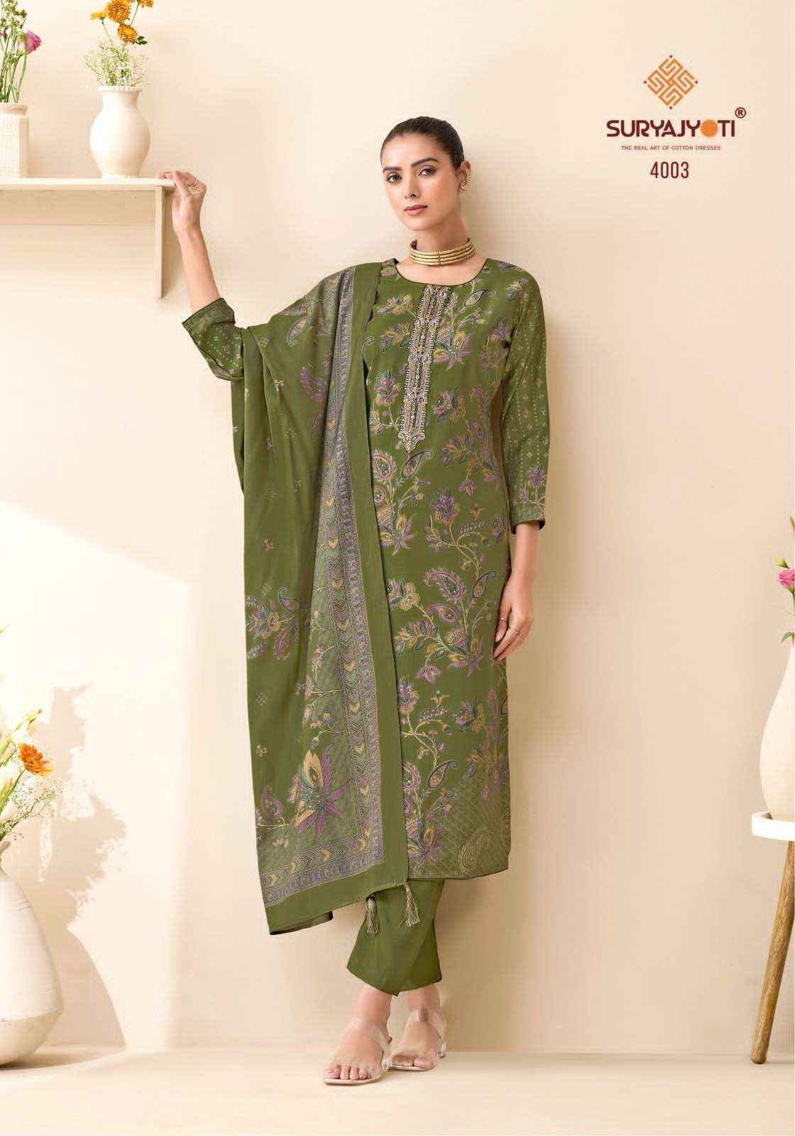 Suryajyoti Kajal Vol 4 Pure Modal Silk Ladies Suit Wholesale ( 6 Pcs Catalog )