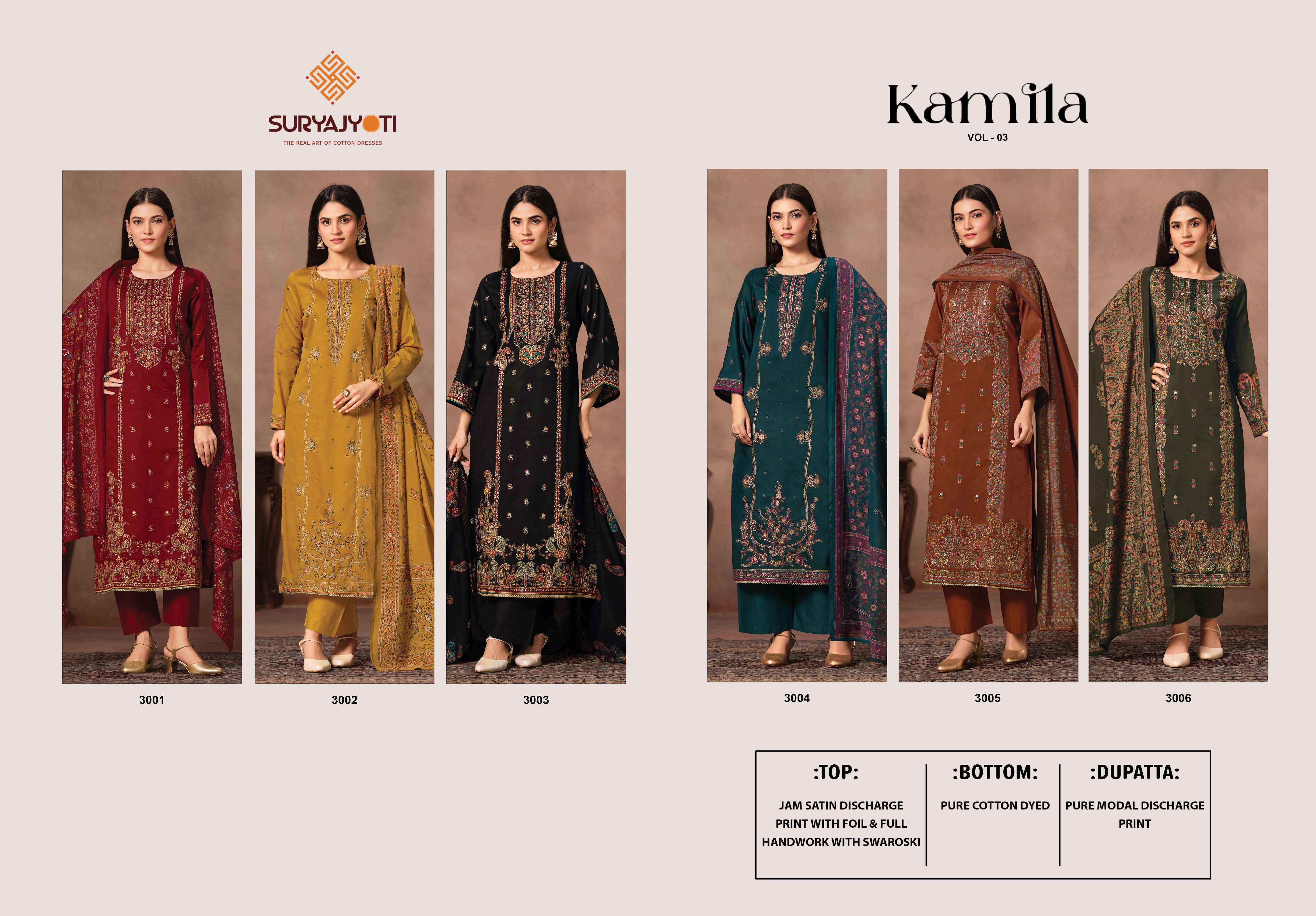 Suryajyoti Kamila Vol 3 Jam Satin Salwar Kameez Wholesale Rate ( 6 Pcs Catalog )