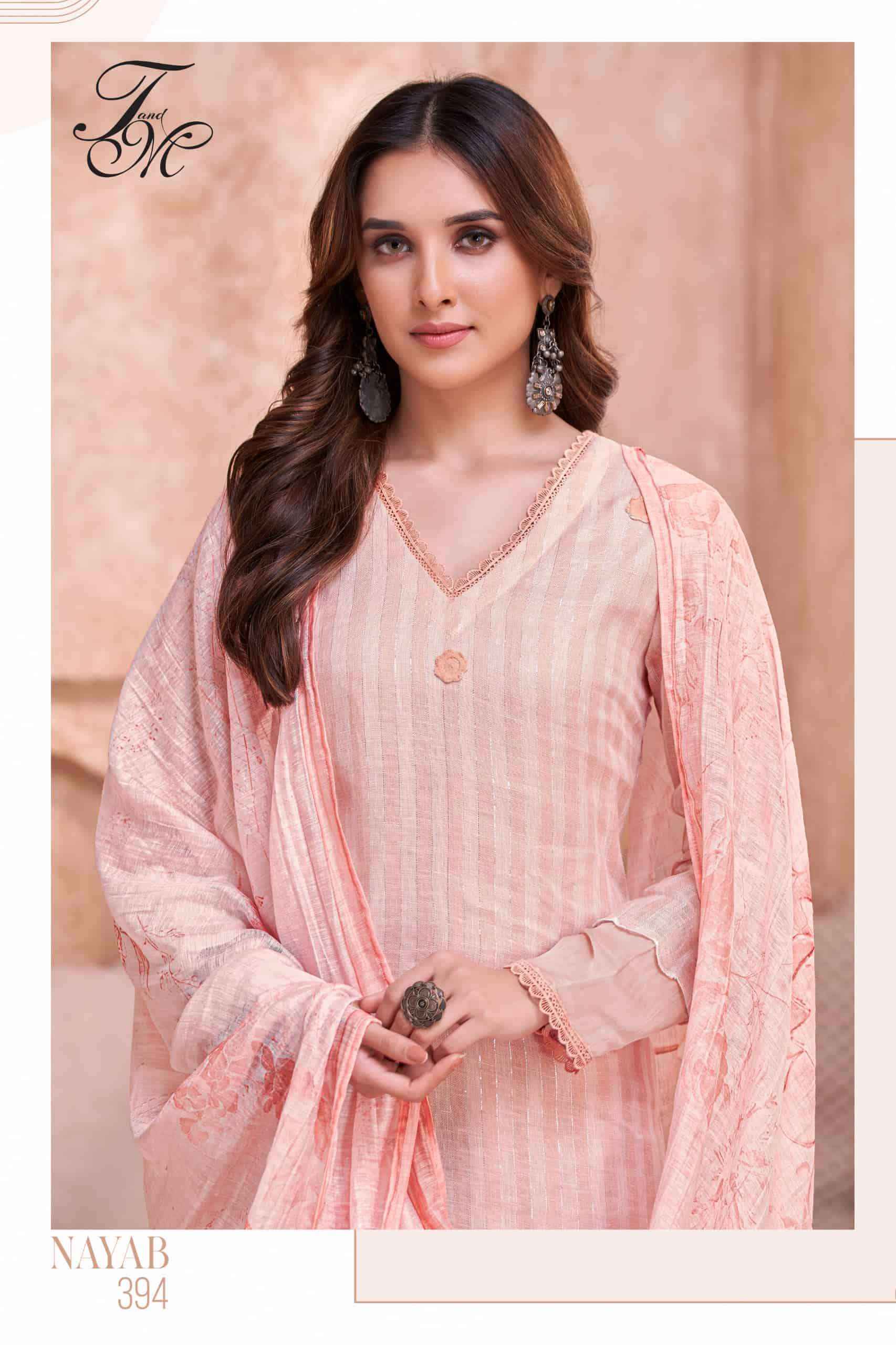 T And M Designer Nayab Pure Linen Salwar Kameez Wholesale Rate ( 4 Pcs Catalog )