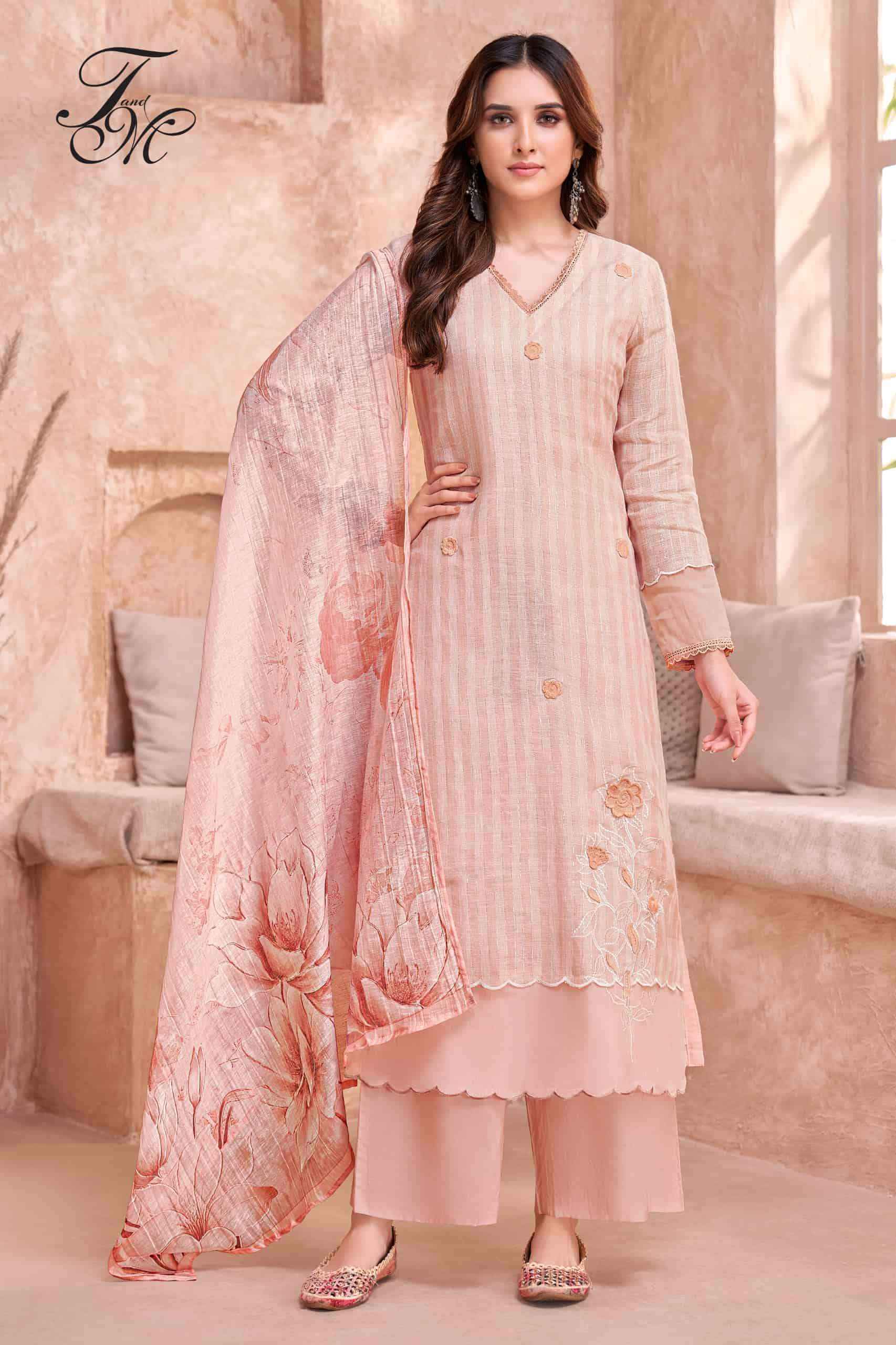 T And M Designer Nayab Pure Linen Salwar Kameez Wholesale Rate ( 4 Pcs Catalog )