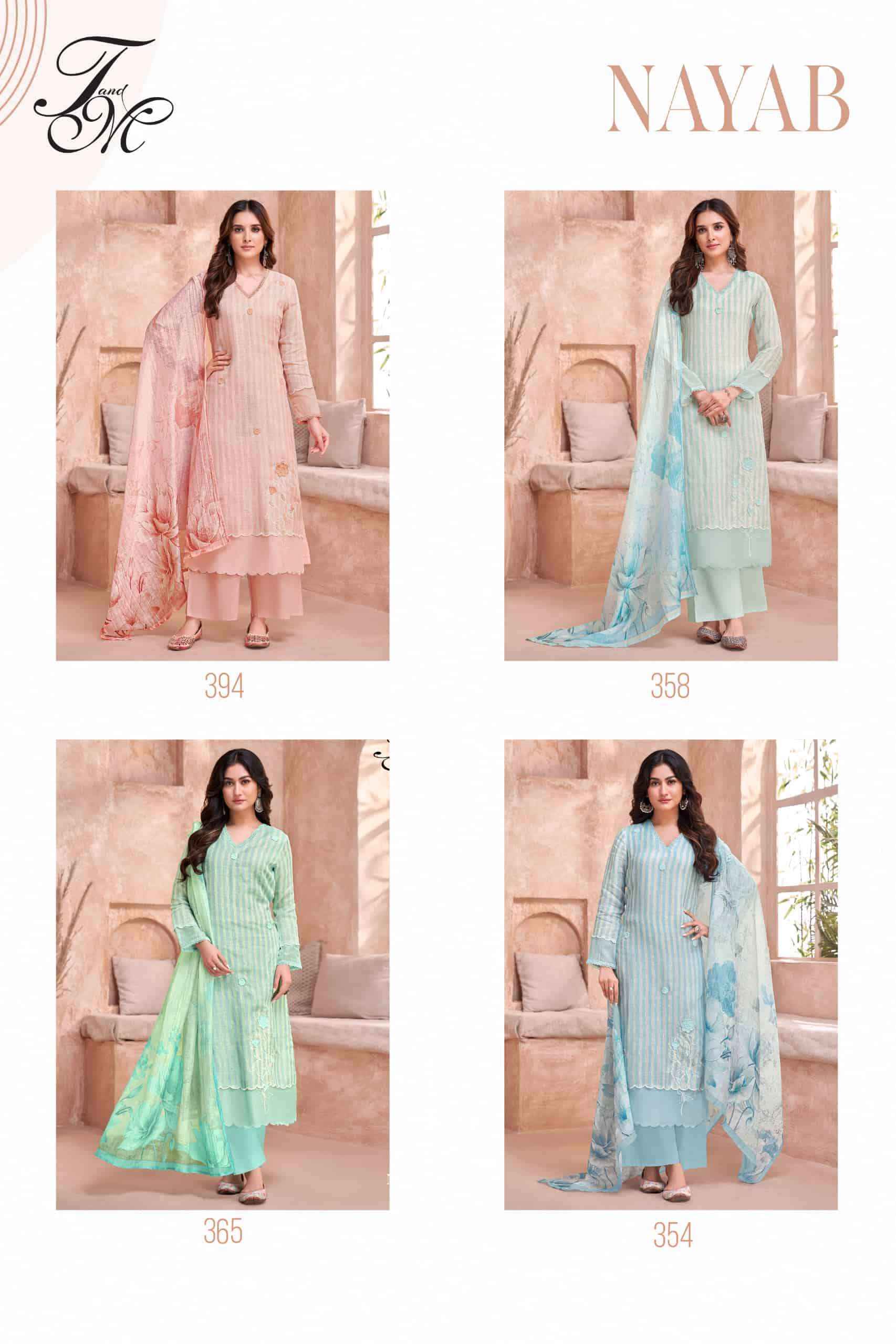 T And M Designer Nayab Pure Linen Salwar Kameez Wholesale Rate ( 4 Pcs Catalog )