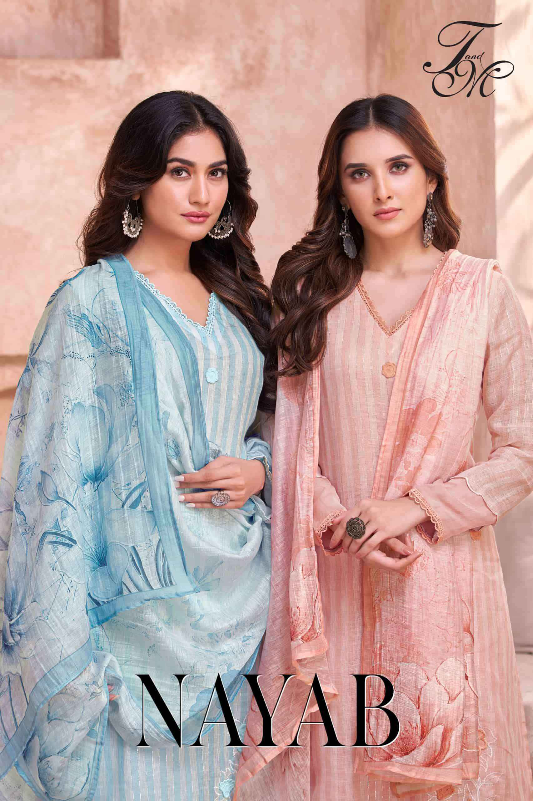 T And M Designer Nayab Pure Linen Salwar Kameez Wholesale Rate ( 4 Pcs Catalog )