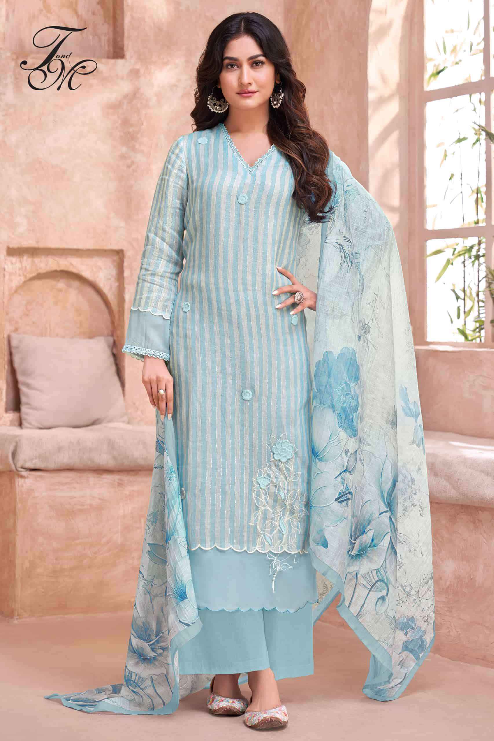 T And M Designer Nayab Pure Linen Salwar Kameez Wholesale Rate ( 4 Pcs Catalog )