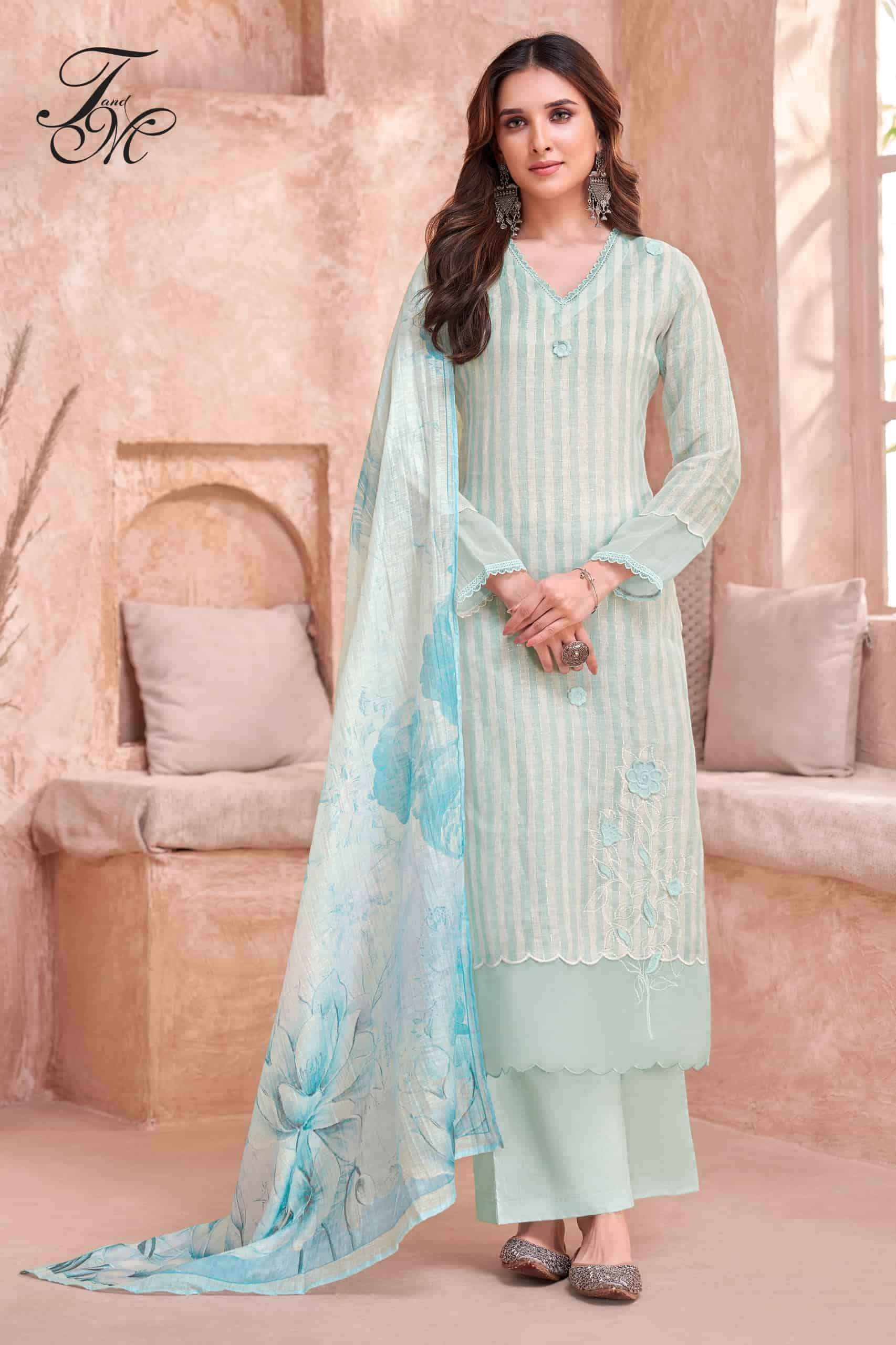 T And M Designer Nayab Pure Linen Salwar Kameez Wholesale Rate ( 4 Pcs Catalog )
