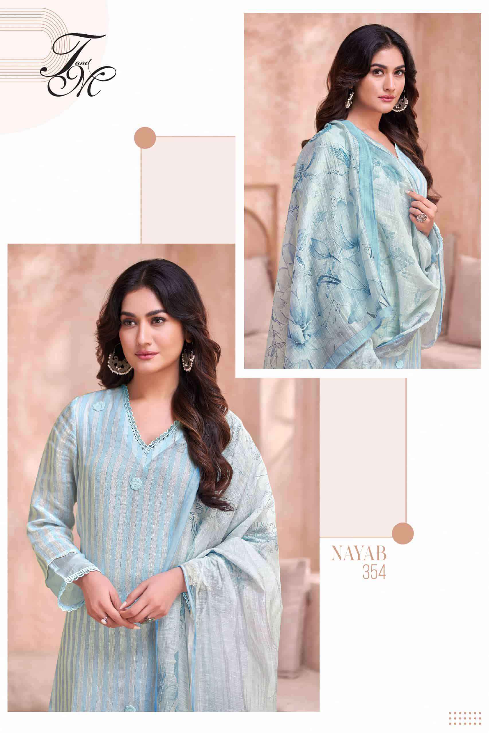 T And M Designer Nayab Pure Linen Salwar Kameez Wholesale Rate ( 4 Pcs Catalog )