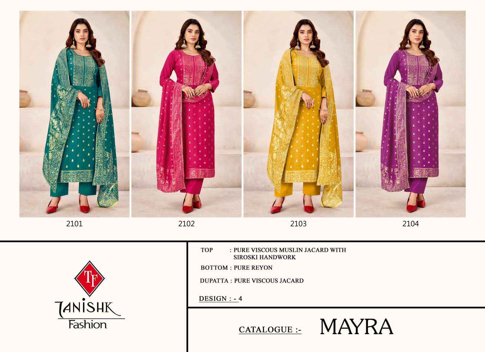 Tanishk Fashion Mayra Pure Muslin Jacquard Dress Material Wholesale Price ( 4 Pcs Catalogue )