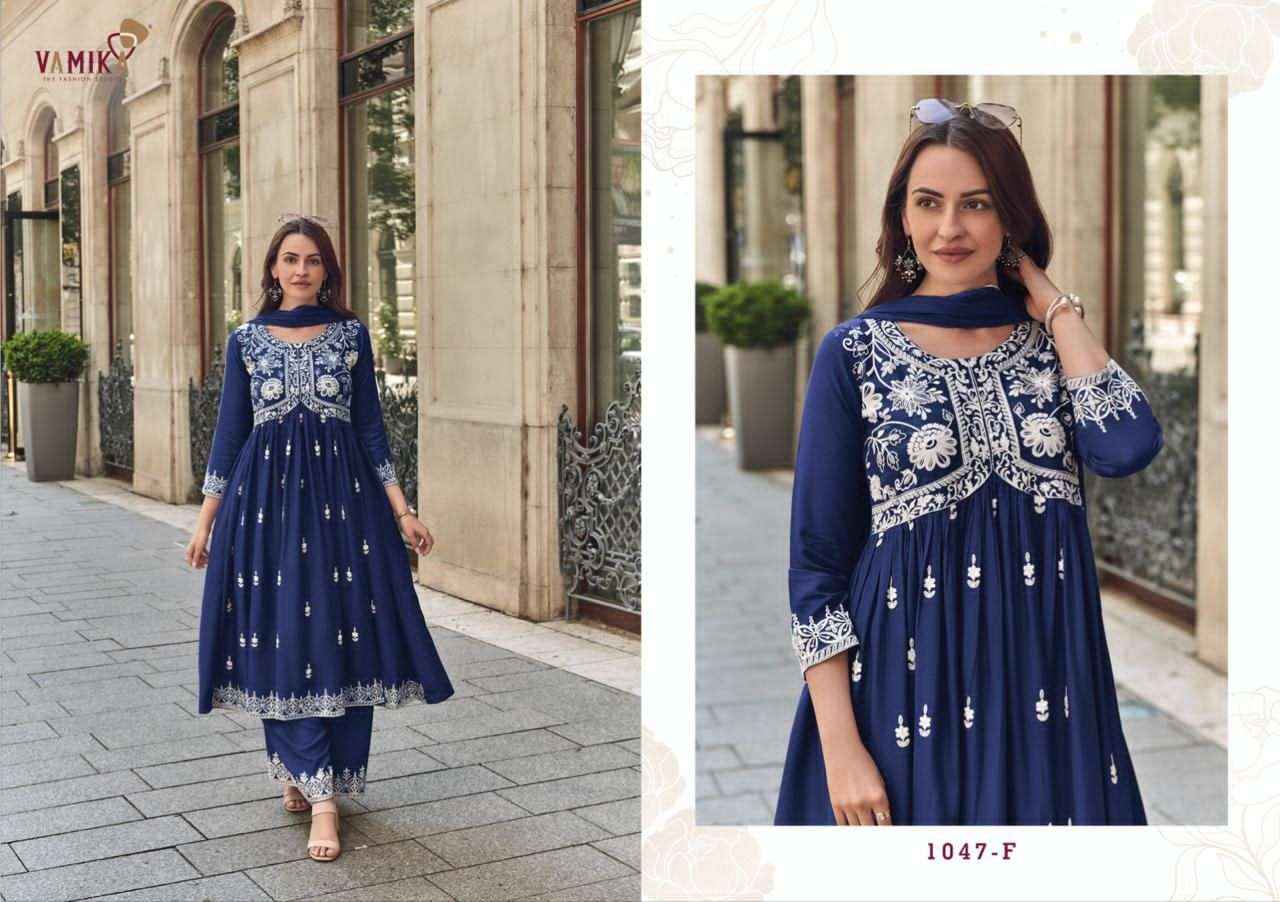 Vamika Lakhnavi Vol 8 Gold Havy Reyon Readymade suits ( 4 Pcs Catalogue )