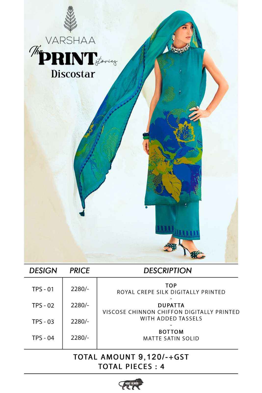 Varsha The Print Stories Discostar Digital Printed Crape Silk Salwar Kameez Wholesale Rate ( 4 Pcs Catalog )