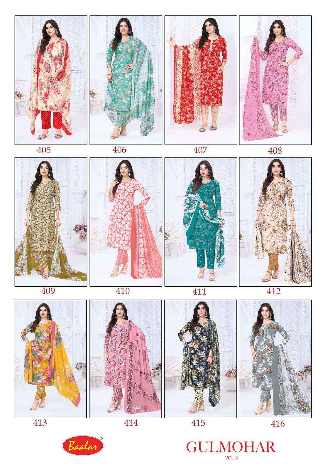 BAALAR GULMOHAR VOL 4 LAWN COTTON DIGITAL PRINT SALWAR Kameez wholesale Rate ( 12 Pcs Catalog )