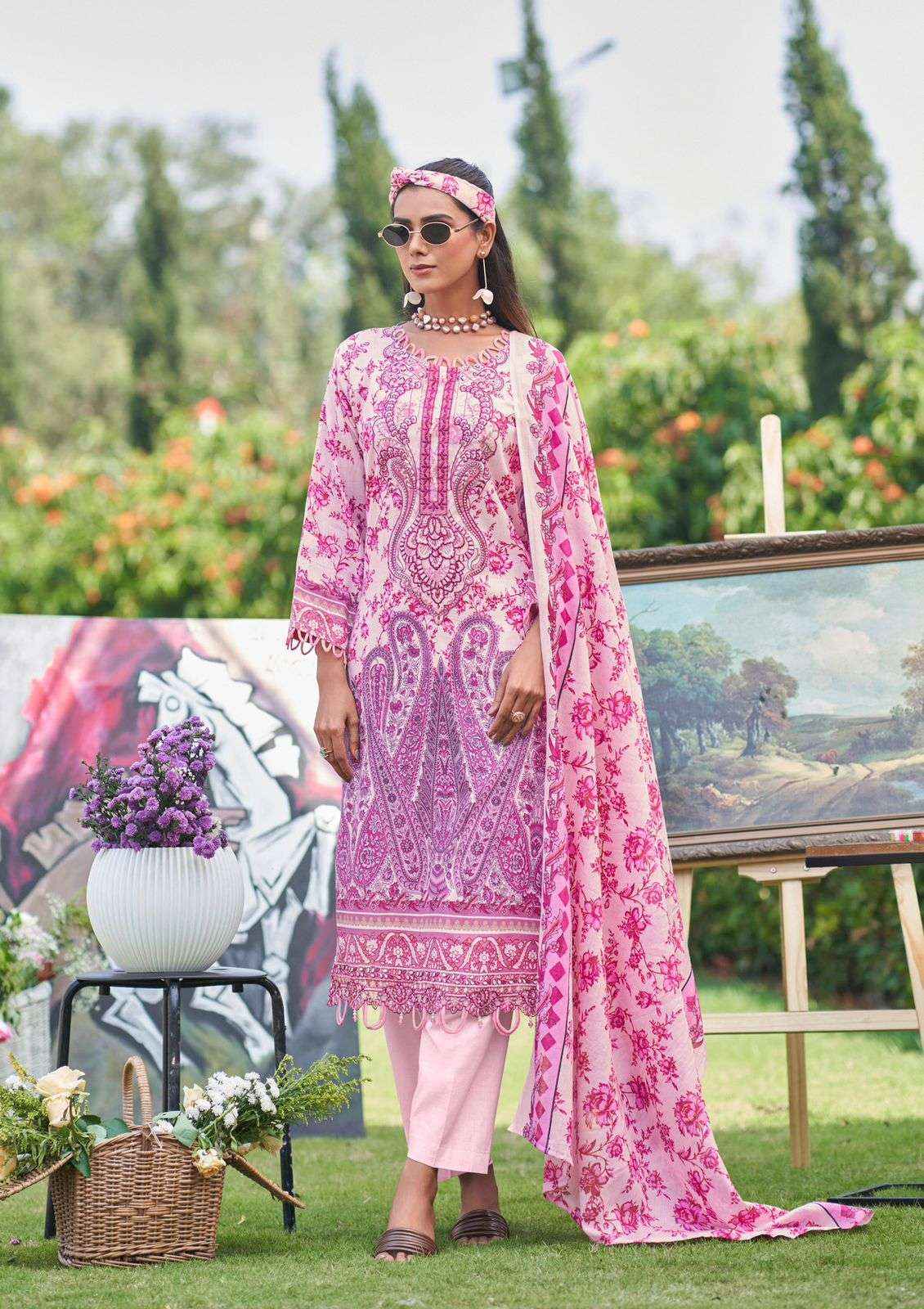 COSMOS FASHION JAZMIN VOL 2 LAWN COTTON PRINT WITH FANCY WORK SALWAR KAMEEZ WHOLESALE RATE ( 6 PCS CATALOG )