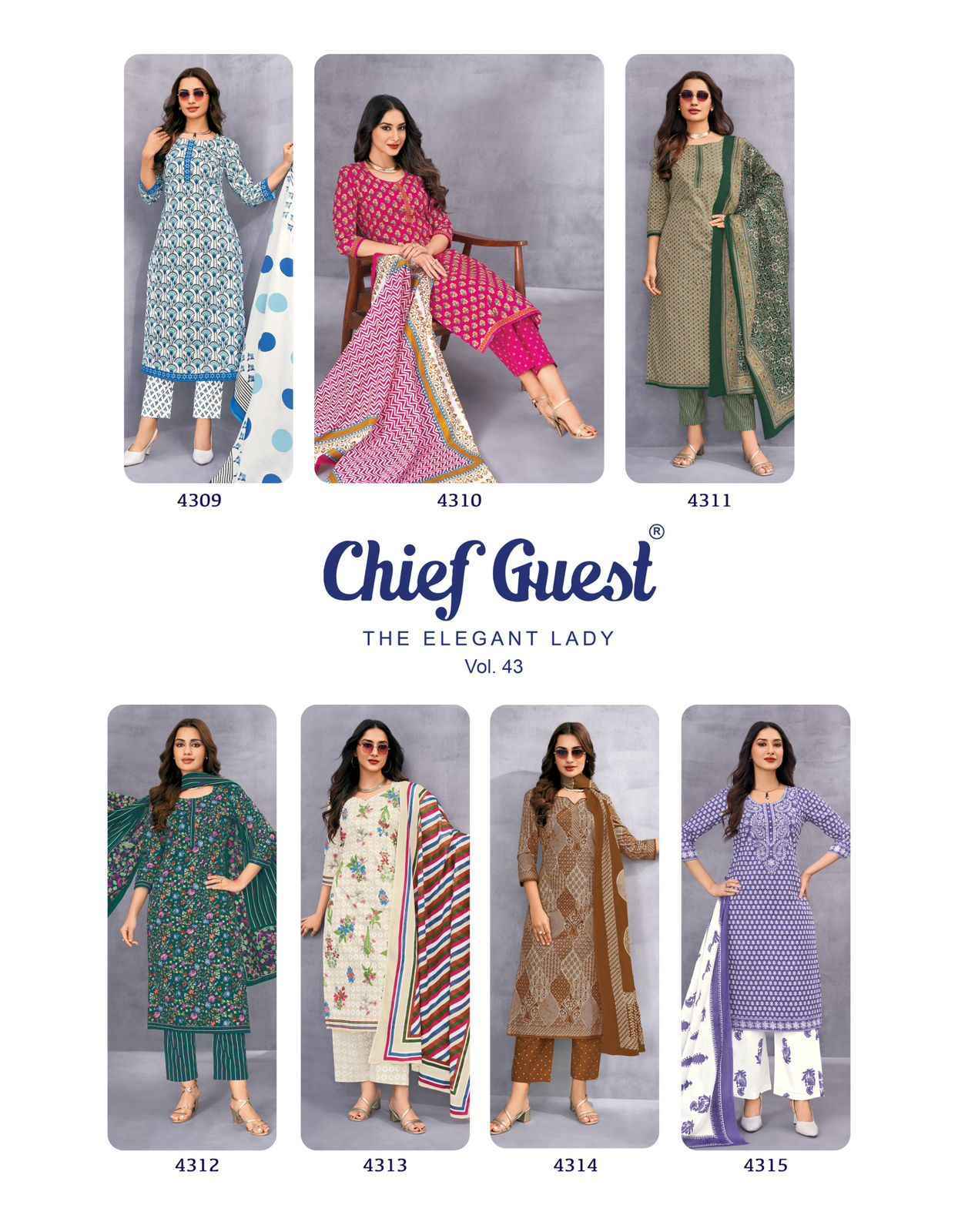 Deeptex Chief Guest Vol 43 Cotton Dress Material Wholesale Price ( 15 pcs Catalogue )