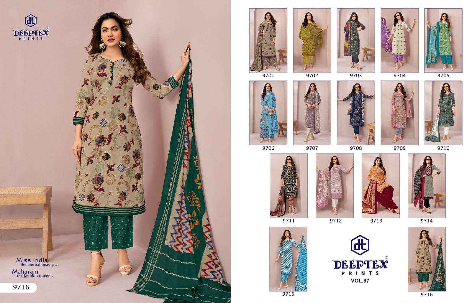 DEEPTEX PRINTS MISS INDIA VOL 97 COTTON PRINTED LADIES SALWAR KAMEEZ WHOLESALE RATE ( 16 PCS CATALOG )