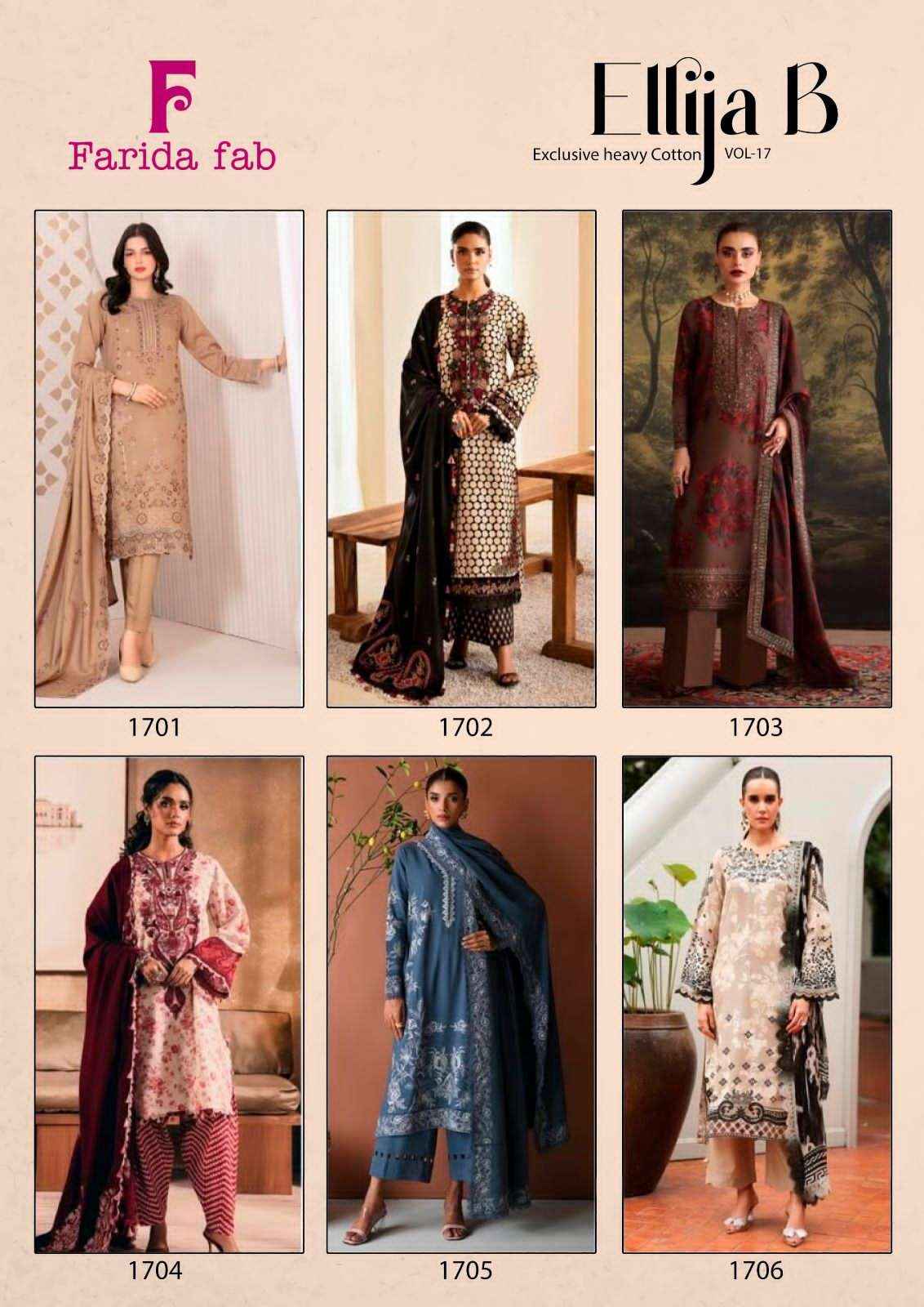 Farida Fab Ellija B Vol 17 Pure Cotton Salwar Kameez Wholesale Rate ( 6 Pcs Catalog )