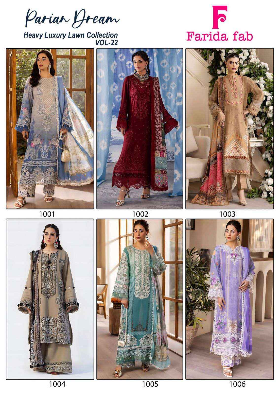 Farida Fab Parian Dream Vol 22 Designer Printed Cotton Salwar Kameez Wholesale Rate ( 6 Pcs Catalog )