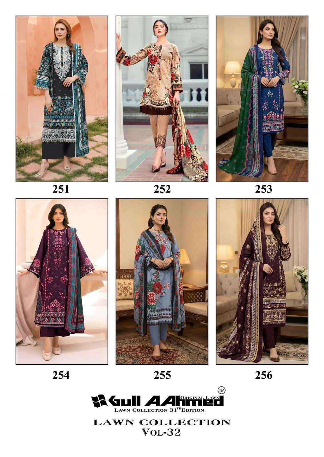 Gull Ahmed Lawn Collection Vol 32 Dress Material Wholesale Price ( 6 Pcs Catalogue )