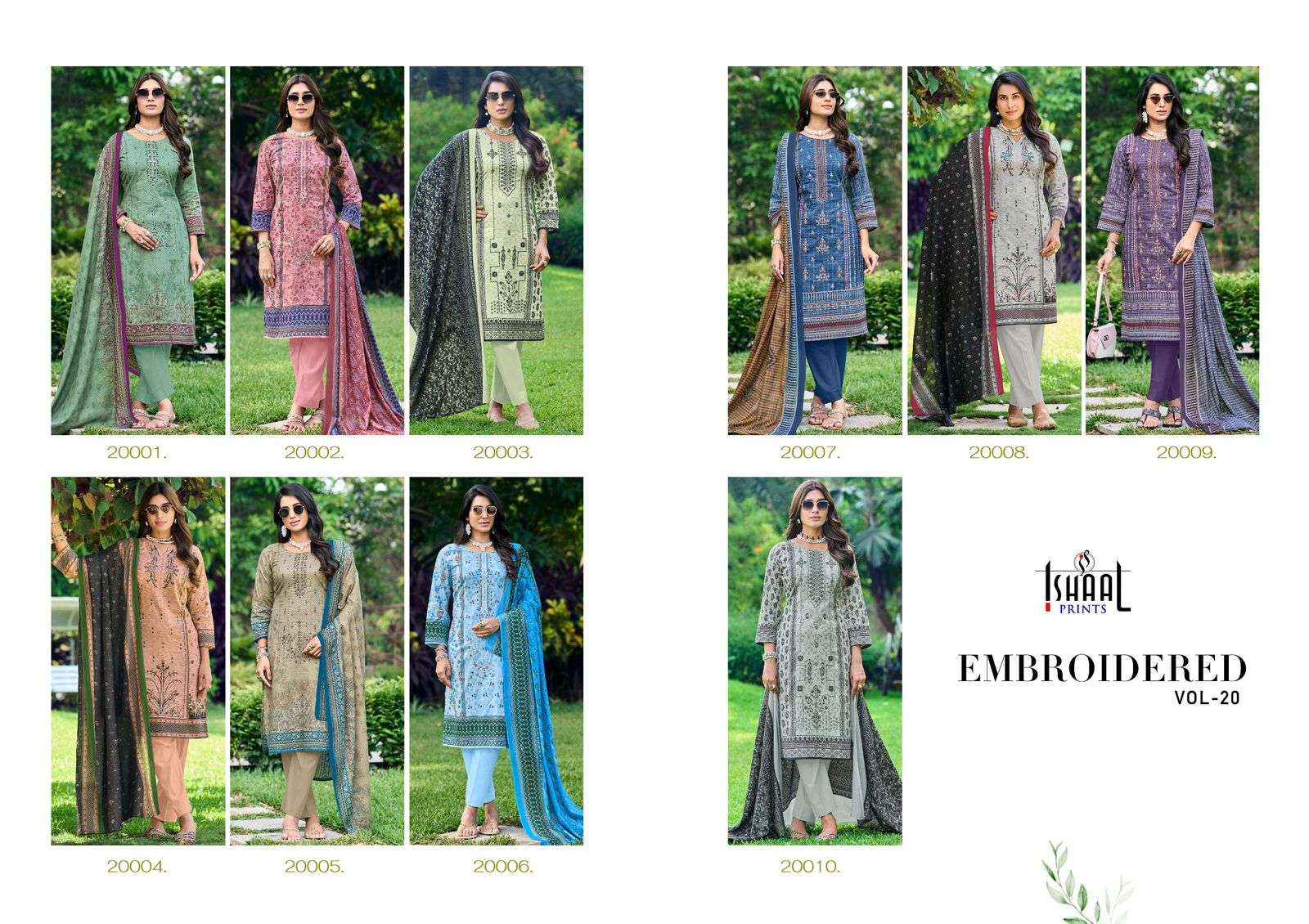 Ishaal Prints Embroidered Vol 20 Pure Lawn Salwar Kameez Wholesale Rate ( 10 Pcs Catalog )