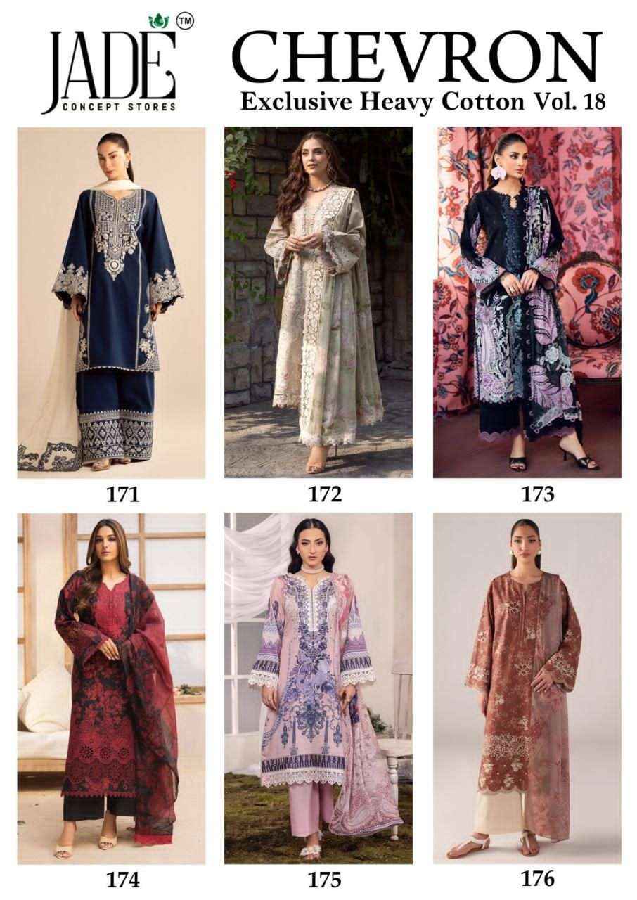 Jade Chevron Vol 18 Heavy Cotton Pakistani Style Salwar Kameez Wholesale Rate ( 6 Pcs Catalog )
