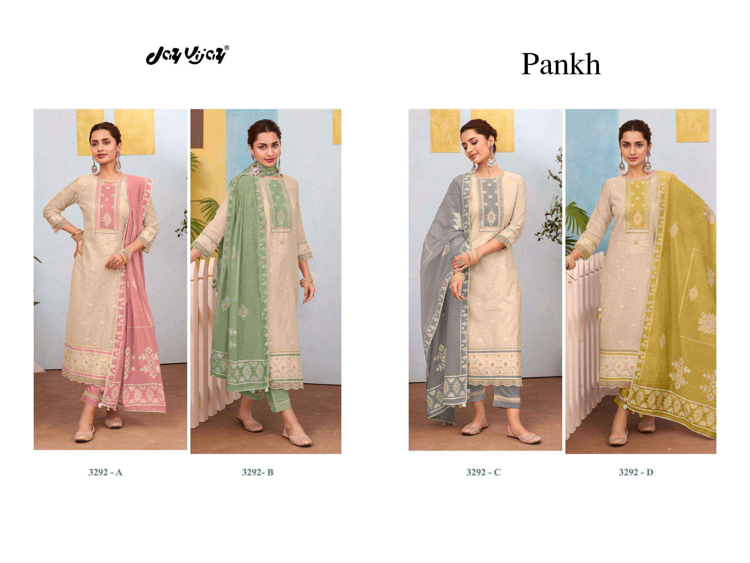 Jay Vijay Pankh 3292 Latest Design Cotton Salwar Kameez Wholesale Rate ( 4 Pcs Catalog )