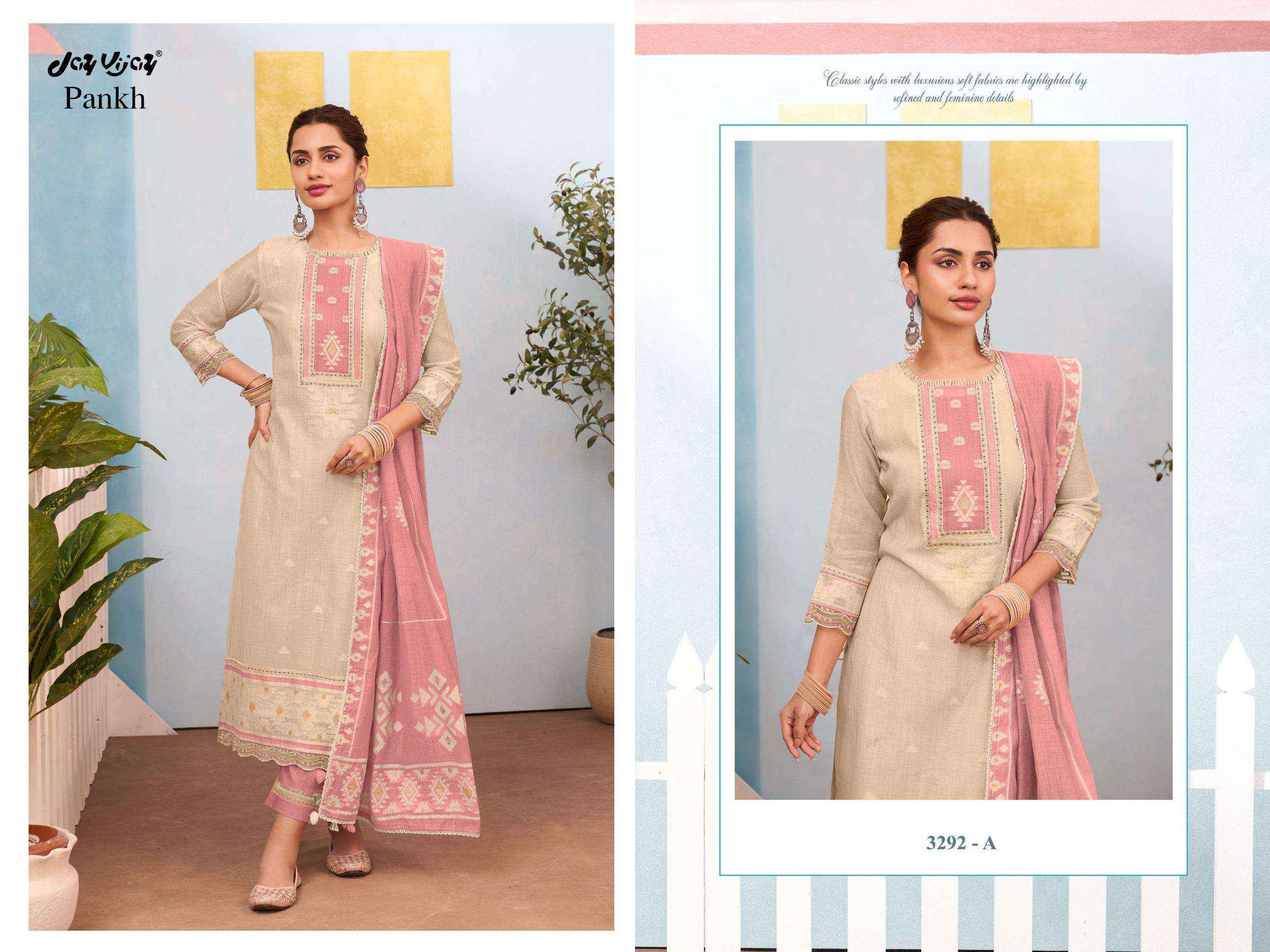 Jay Vijay Pankh 3292 Latest Design Cotton Salwar Kameez Wholesale Rate ( 4 Pcs Catalog )