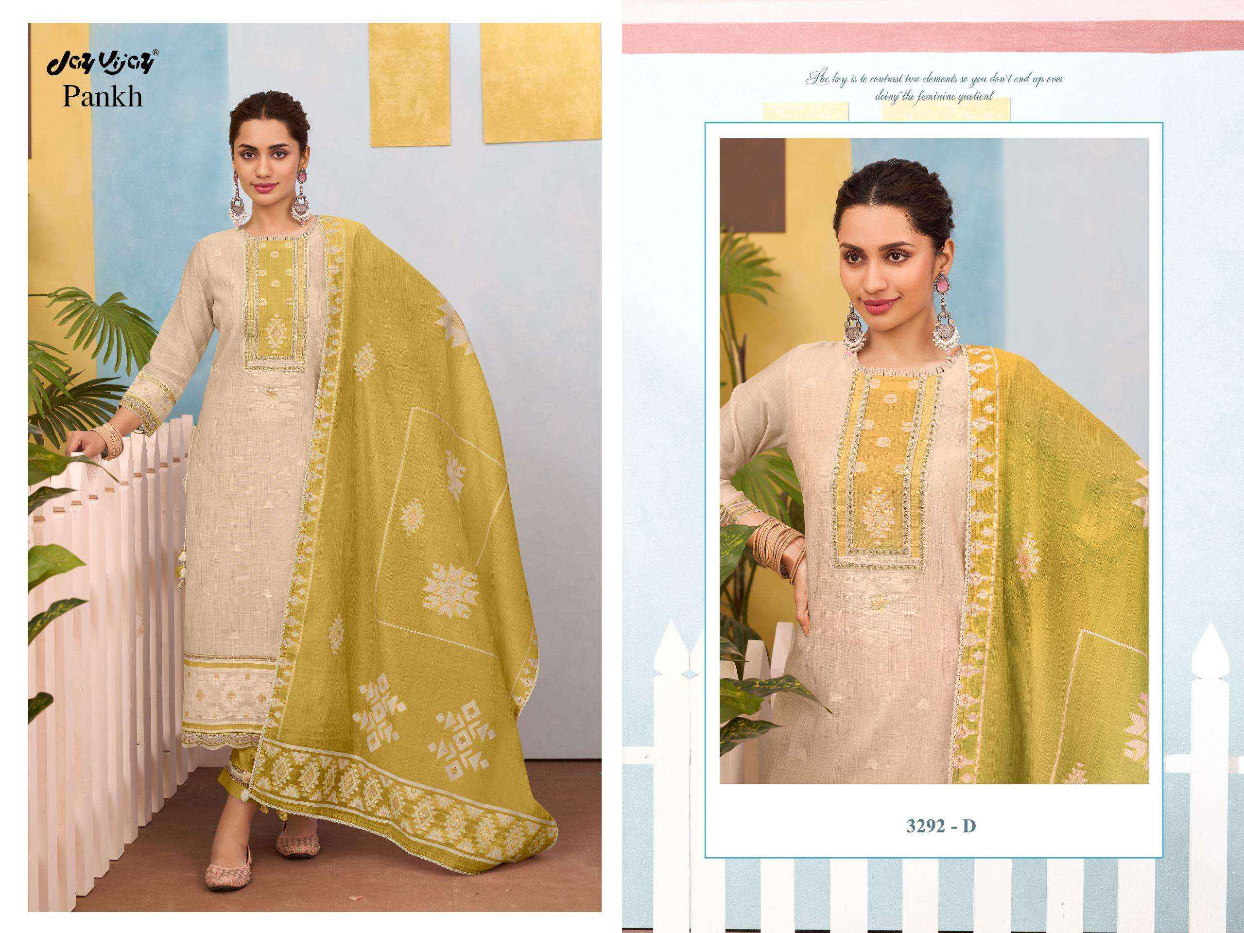 Jay Vijay Pankh 3292 Latest Design Cotton Salwar Kameez Wholesale Rate ( 4 Pcs Catalog )