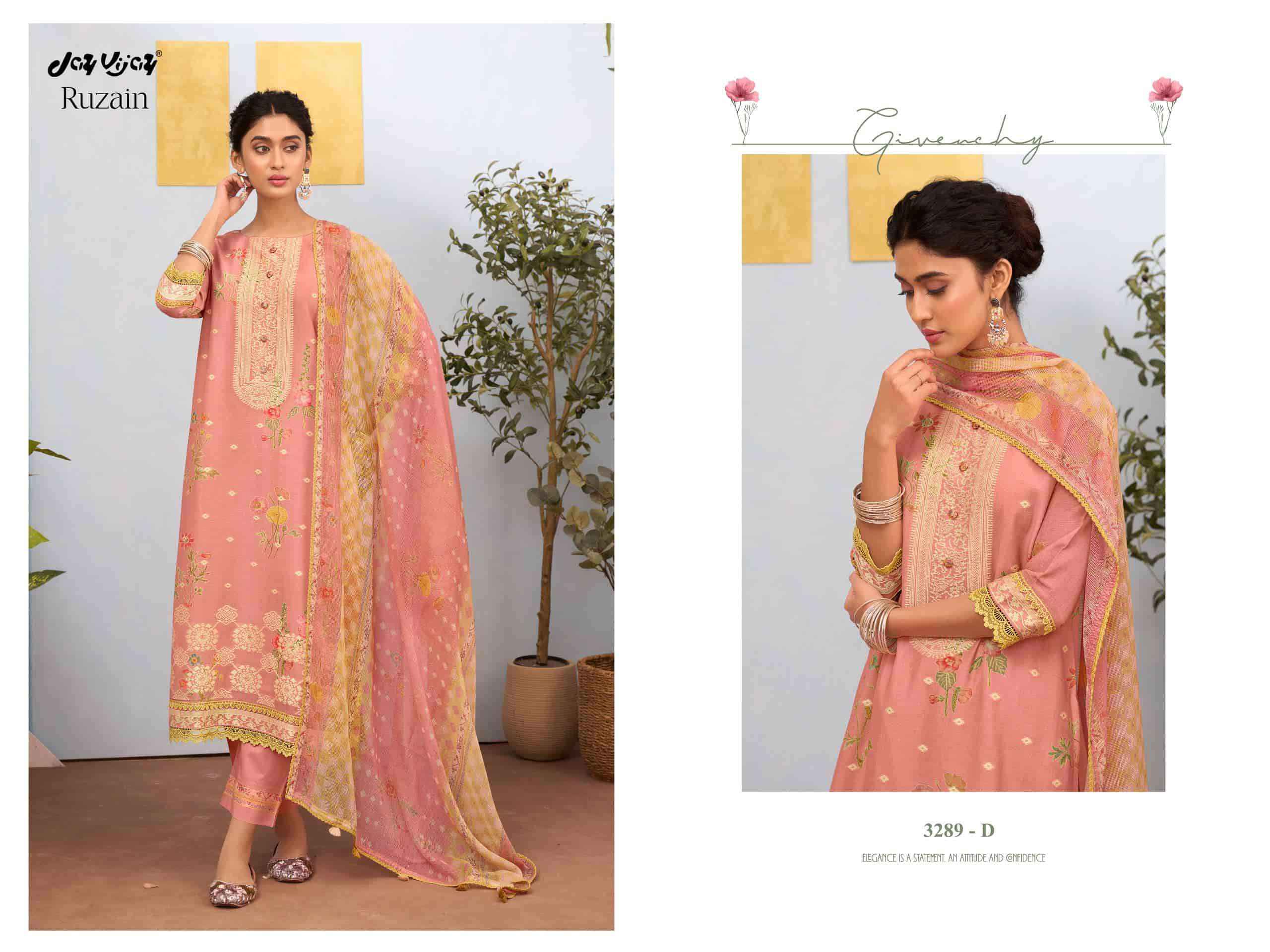 Jay Vijay Ruzain 3289 Pure Linen Jacquard Designer Salwar Kameez Wholesale Rate ( 4 Pcs Catalog )