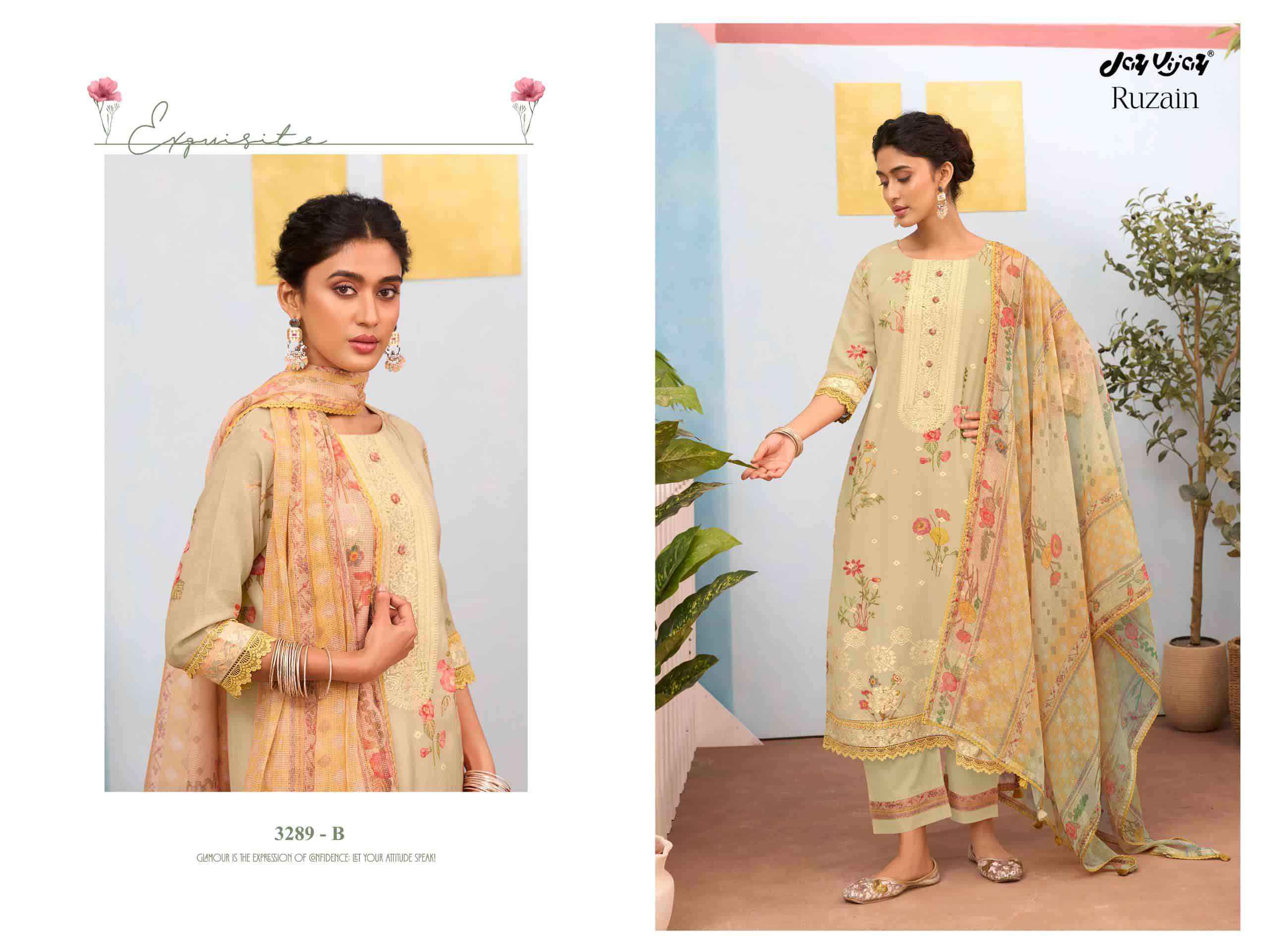 Jay Vijay Ruzain 3289 Pure Linen Jacquard Designer Salwar Kameez Wholesale Rate ( 4 Pcs Catalog )