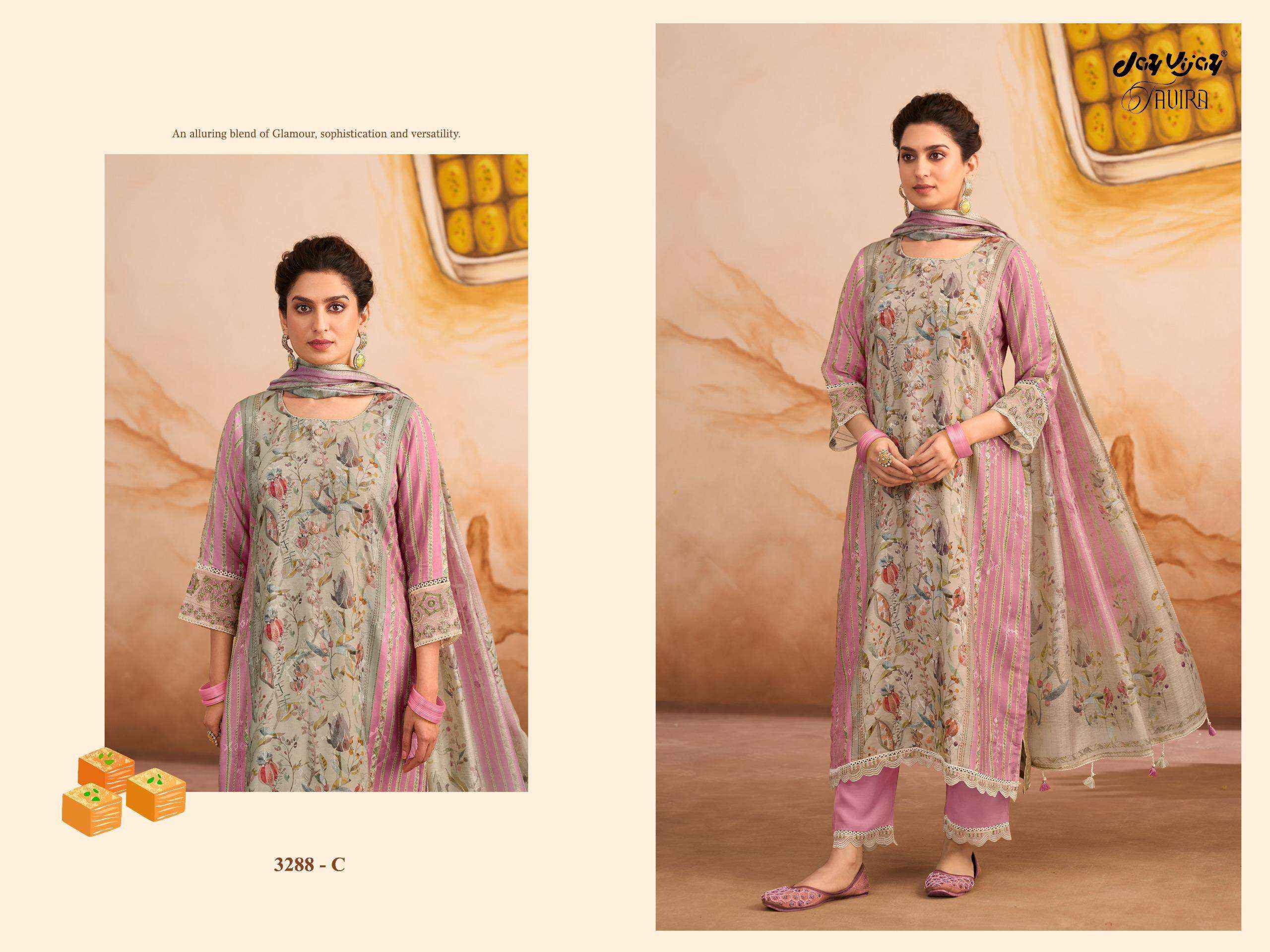 Jay Vijay Tavira 3288 Premium Designs Muslin Salwar Kameez Wholesale Rate ( 4 Pcs Catalog )