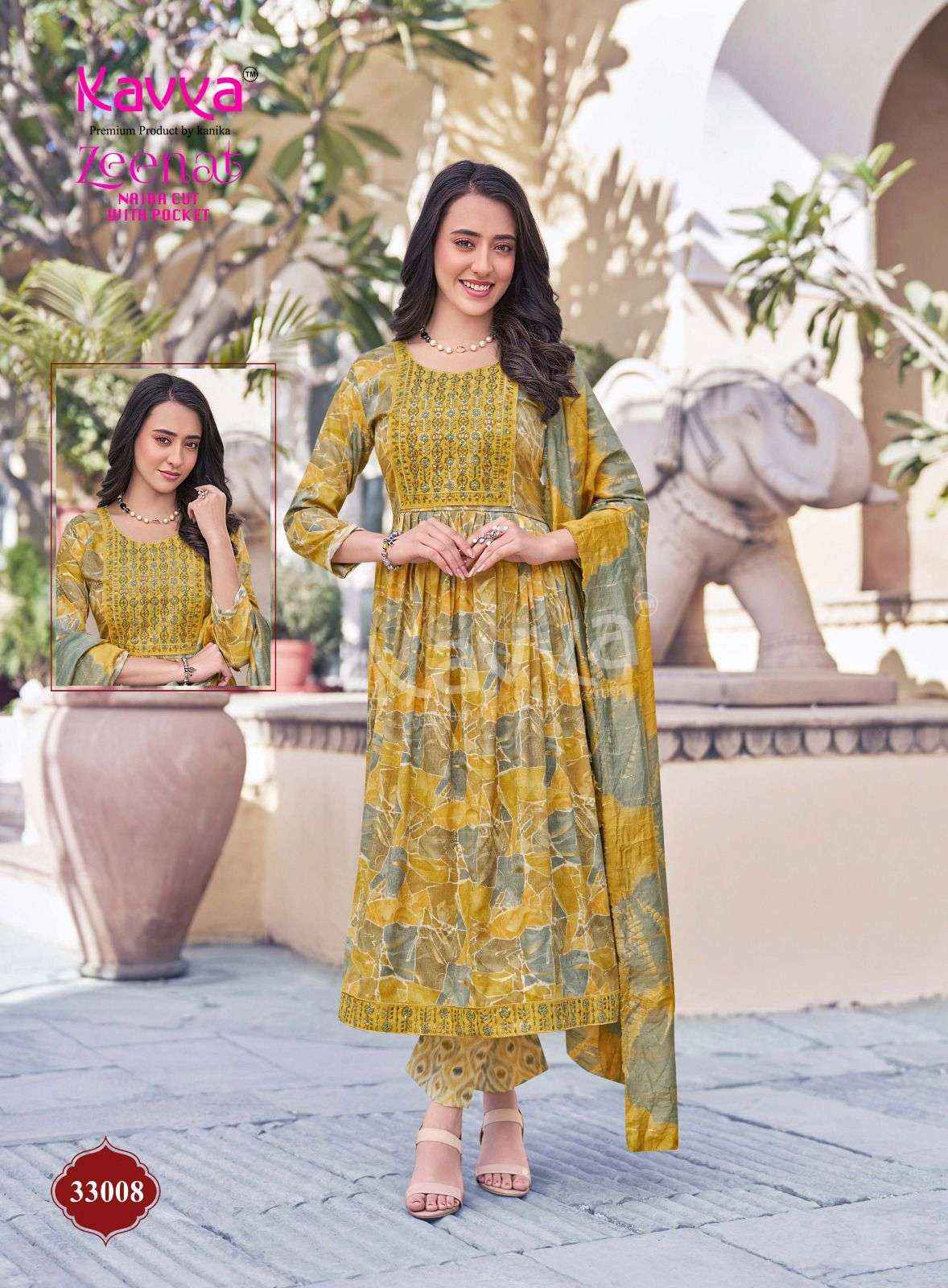 Kavya Zeenat Vol 33 Nayra Cut Top Bottom Dupatta Set Wholesale Rate ( 10 Pcs Catalog )