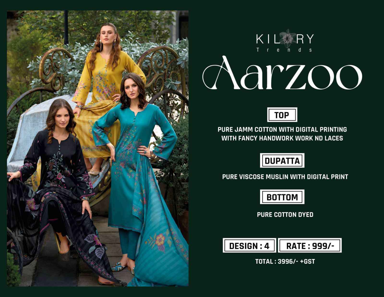 Kilory Aarzoo Pure Jam Cotton Dress Material Wholesale Price Surat ( 4 Pcs Catalogue )