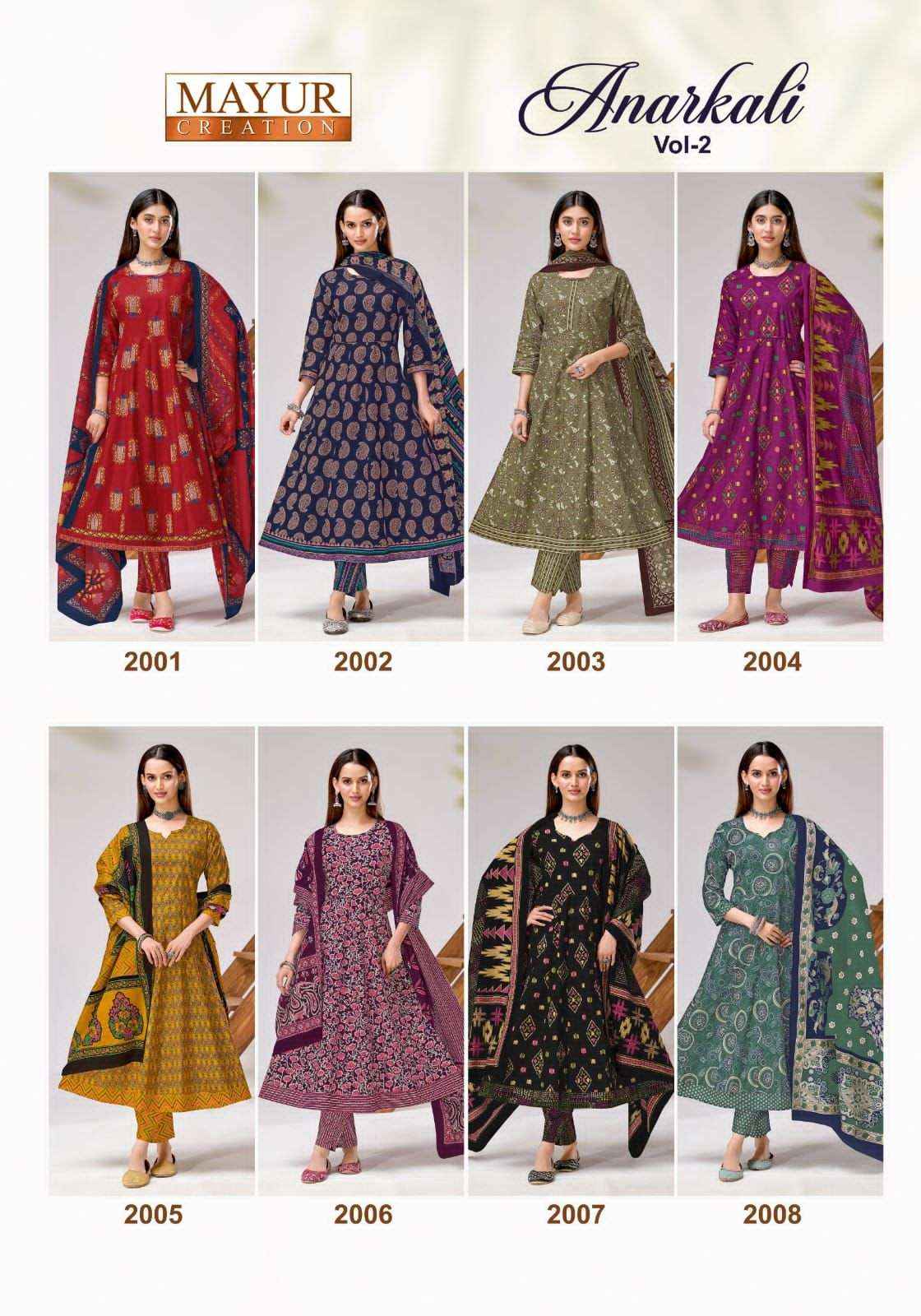 Mayur Anarkali Vol 2 Cotton Anarkali 3 Piece Salwar Kameez Wholesale Rate ( 6 Pcs Catalog )