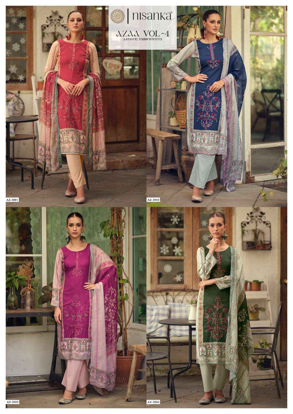 Nisanka Azaa Vol 4 Unstitched Dress Material Wholesale Price ( 4 Pcs Catalogue )