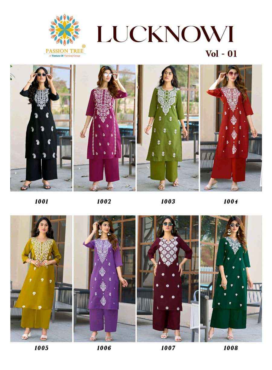 Passion Tree Lucknowi Vol 1 Fancy Kurti Palazzo Pair Set Wholesale Rate ( 8 Pcs Catalog )