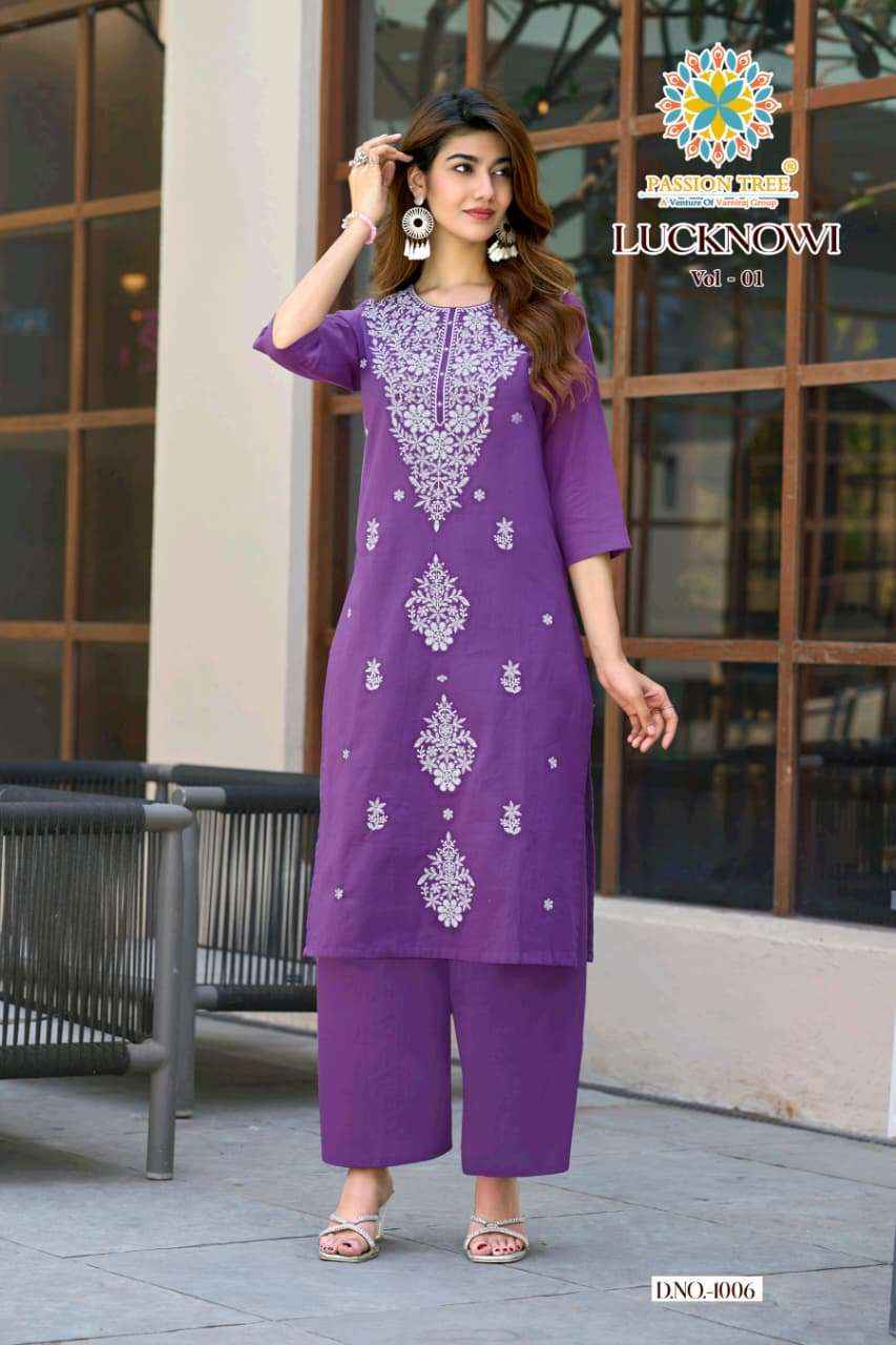 Passion Tree Lucknowi Vol 1 Fancy Kurti Palazzo Pair Set Wholesale Rate ( 8 Pcs Catalog )