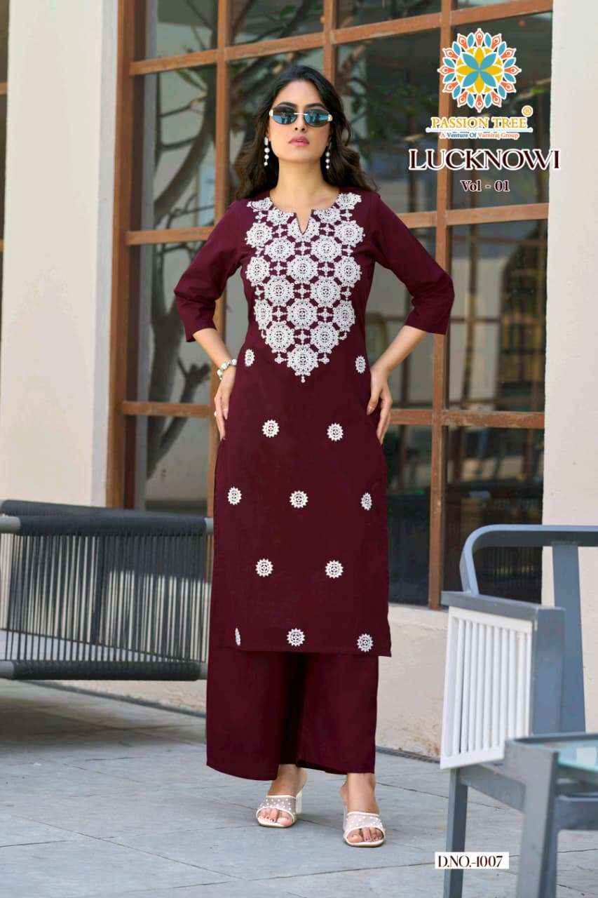 Passion Tree Lucknowi Vol 1 Fancy Kurti Palazzo Pair Set Wholesale Rate ( 8 Pcs Catalog )