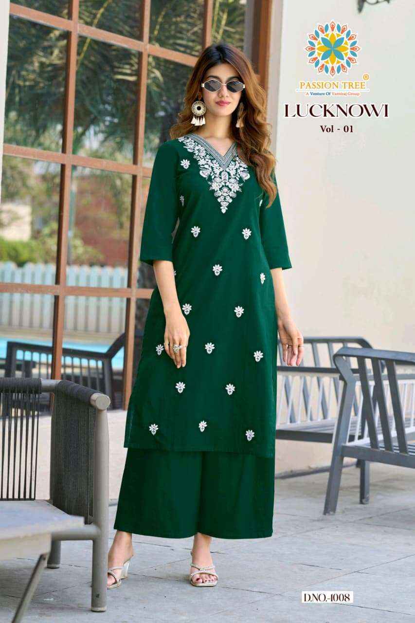 Passion Tree Lucknowi Vol 1 Fancy Kurti Palazzo Pair Set Wholesale Rate ( 8 Pcs Catalog )