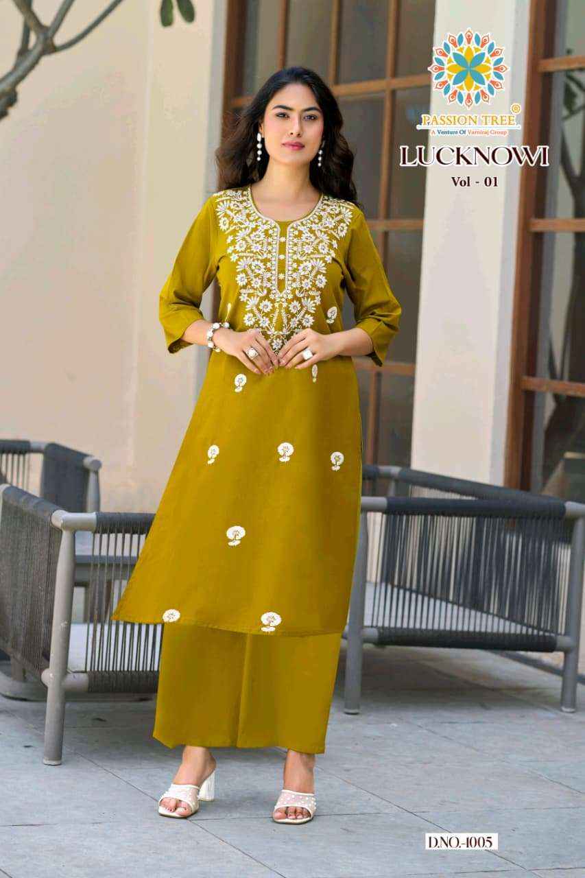 Passion Tree Lucknowi Vol 1 Fancy Kurti Palazzo Pair Set Wholesale Rate ( 8 Pcs Catalog )