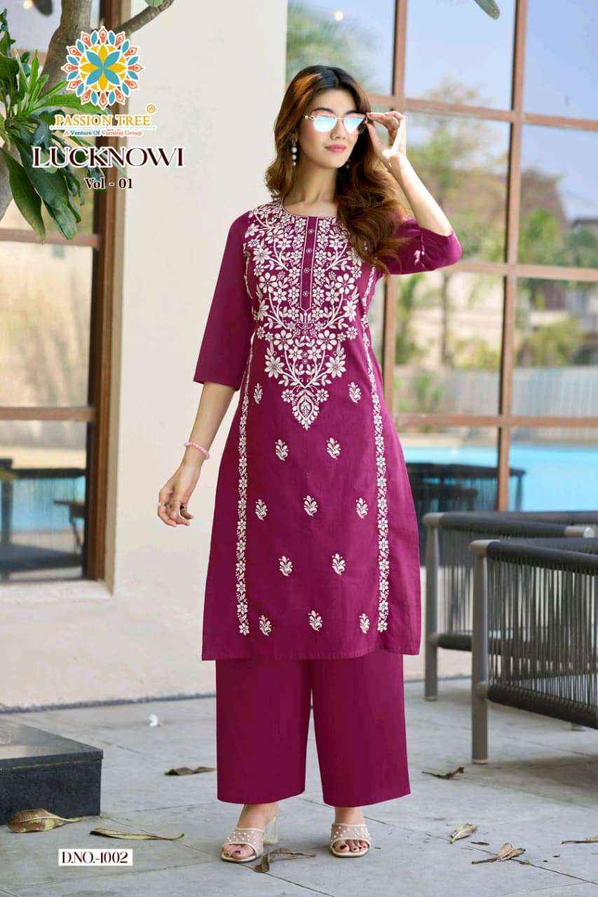 Passion Tree Lucknowi Vol 1 Fancy Kurti Palazzo Pair Set Wholesale Rate ( 8 Pcs Catalog )