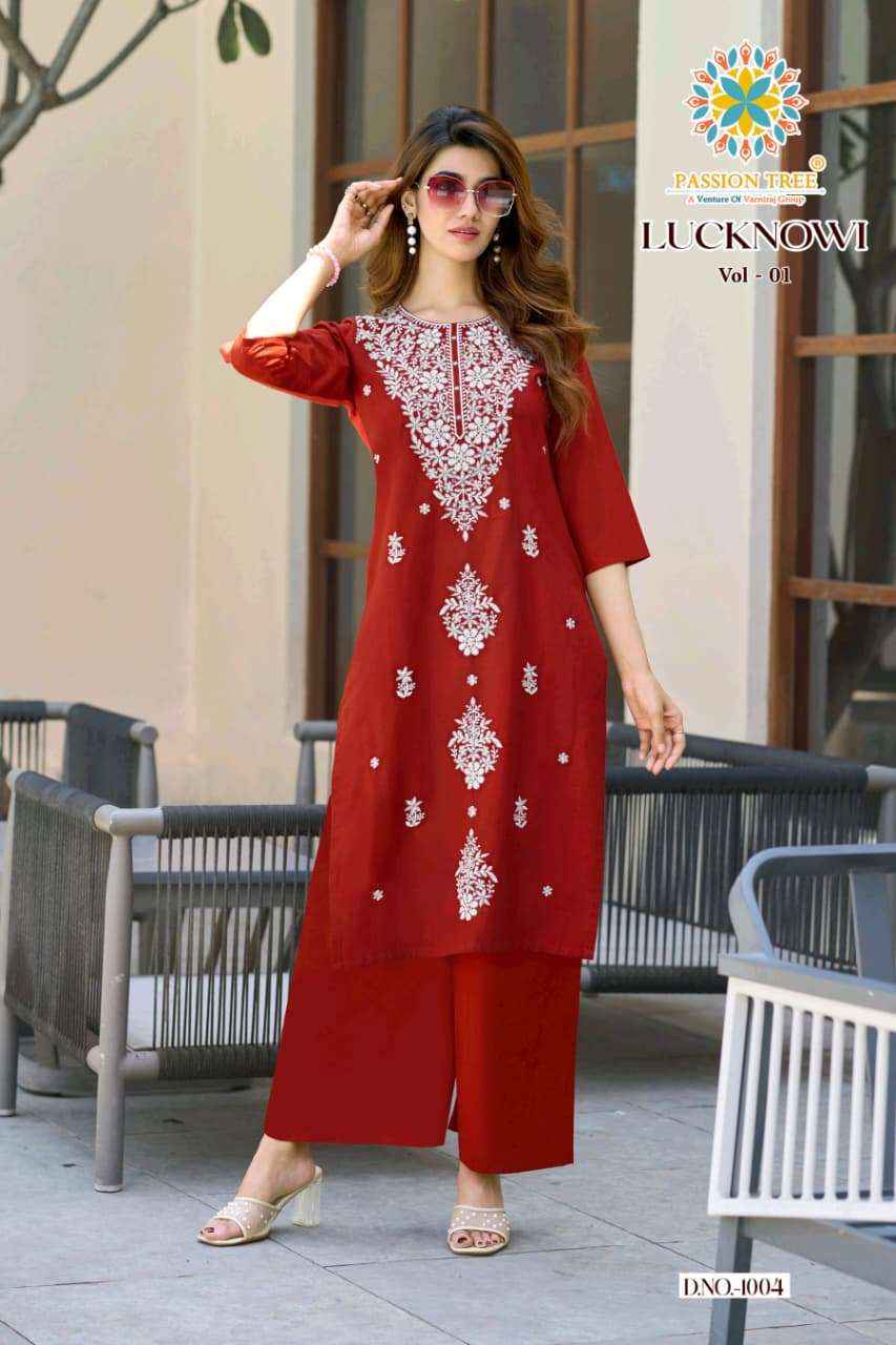 Passion Tree Lucknowi Vol 1 Fancy Kurti Palazzo Pair Set Wholesale Rate ( 8 Pcs Catalog )