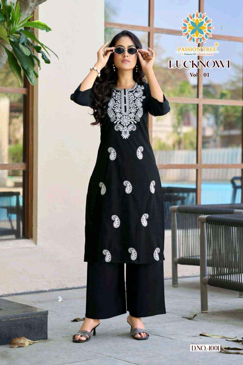 Passion Tree Lucknowi Vol 1 Fancy Kurti Palazzo Pair Set Wholesale Rate ( 8 Pcs Catalog )