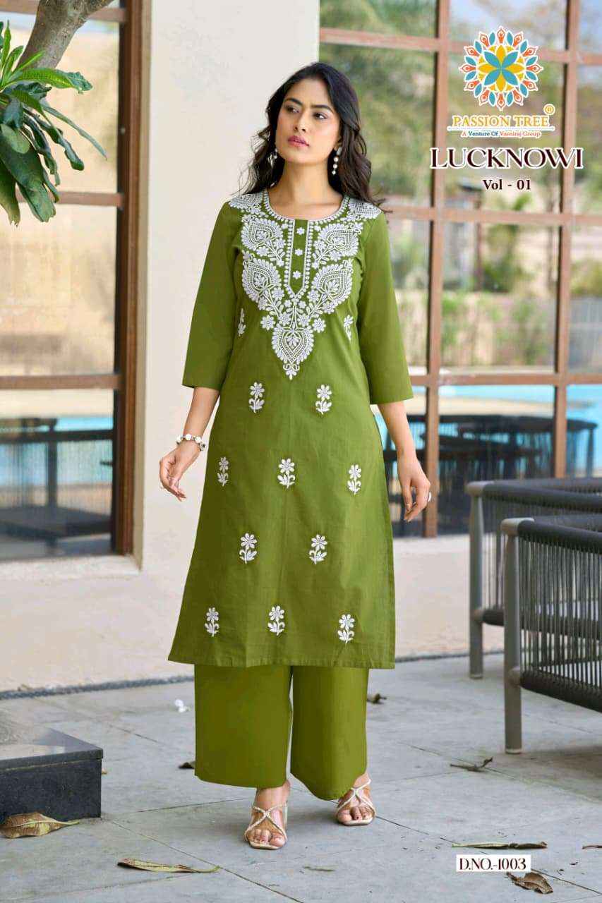 Passion Tree Lucknowi Vol 1 Fancy Kurti Palazzo Pair Set Wholesale Rate ( 8 Pcs Catalog )