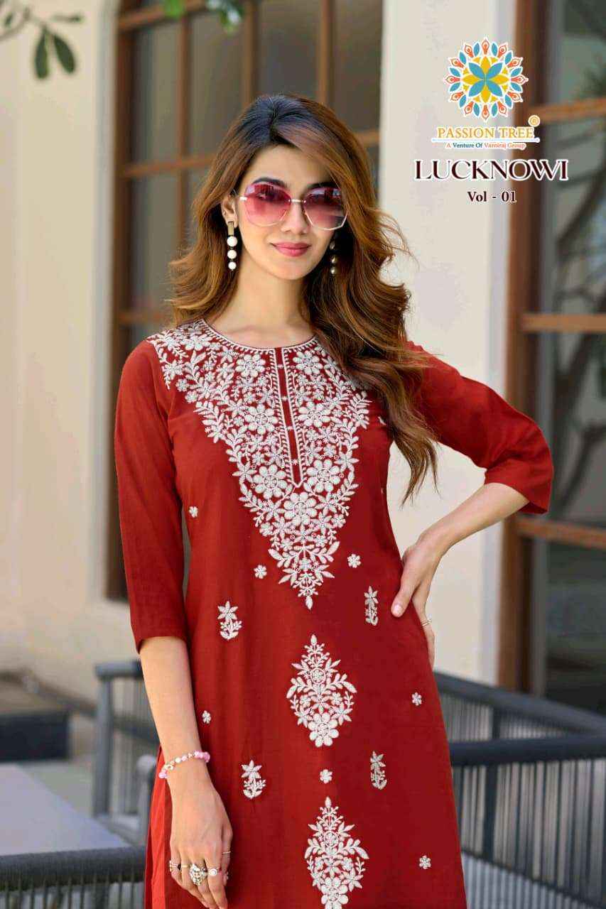 Passion Tree Lucknowi Vol 1 Fancy Kurti Palazzo Pair Set Wholesale Rate ( 8 Pcs Catalog )