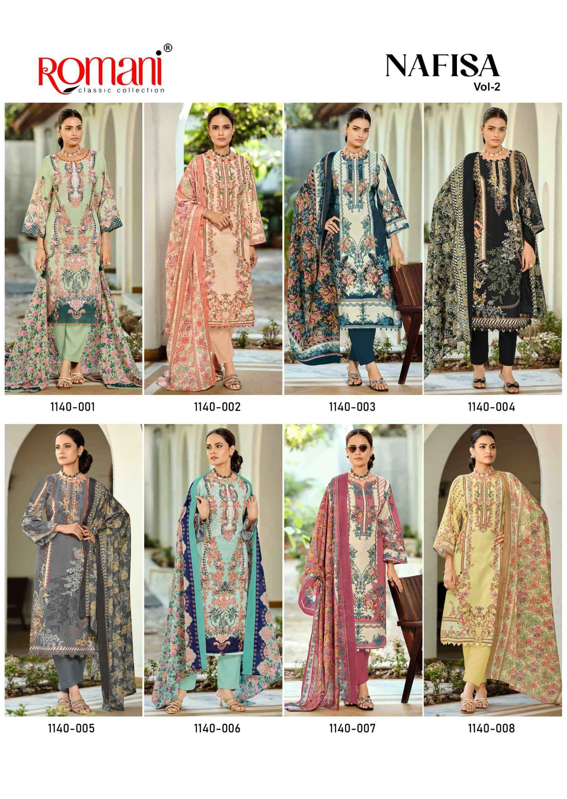 Romani Nafisa Vol 2 Designer Printed Cotton Salwar Kameez Wholesale Rate ( 8 Pcs Catalog )