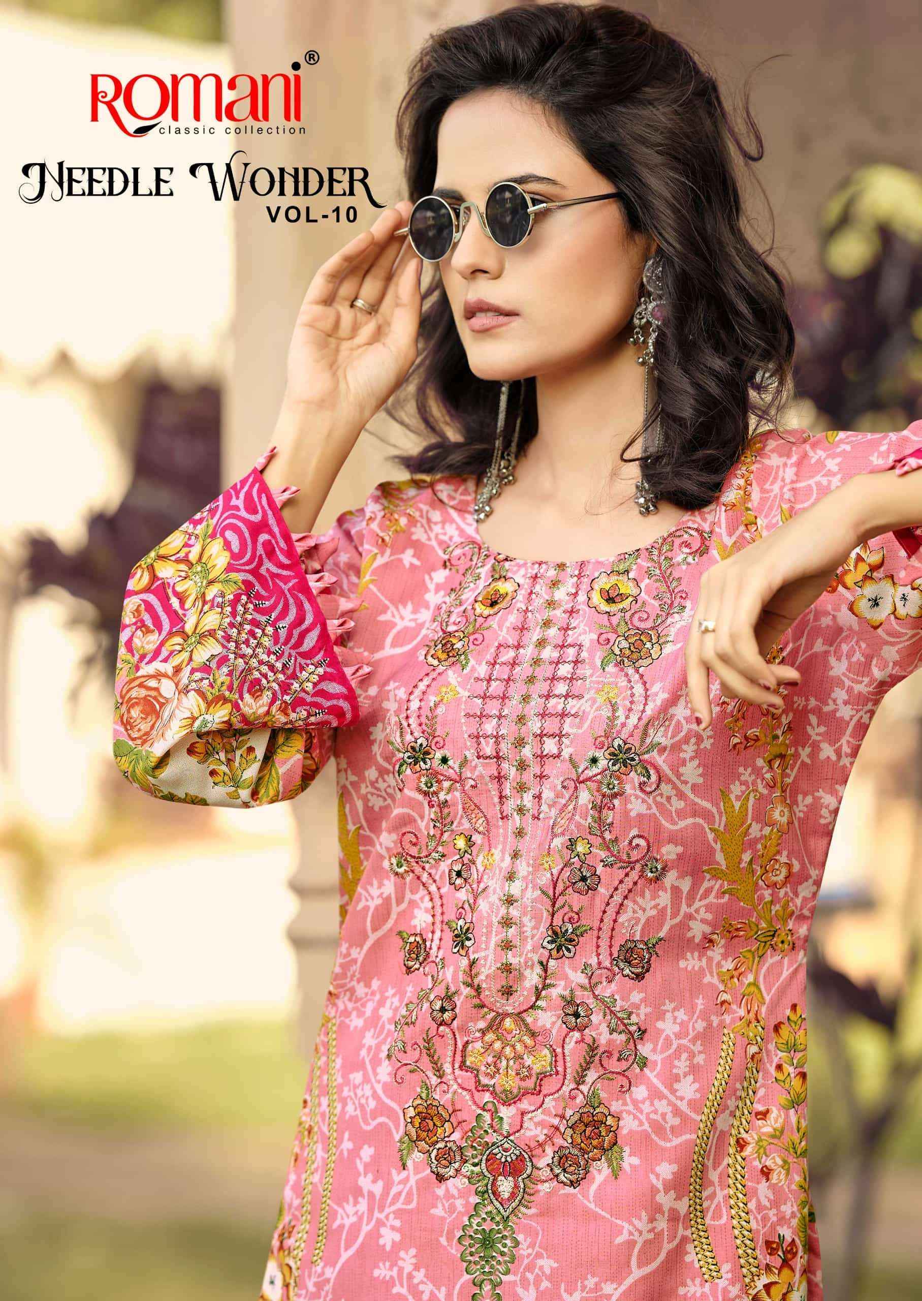 Romani Needle Wonder Vol 10 Printed Cotton Salwar Kameez Wholesale Rate ( 8 Pcs Catalog )