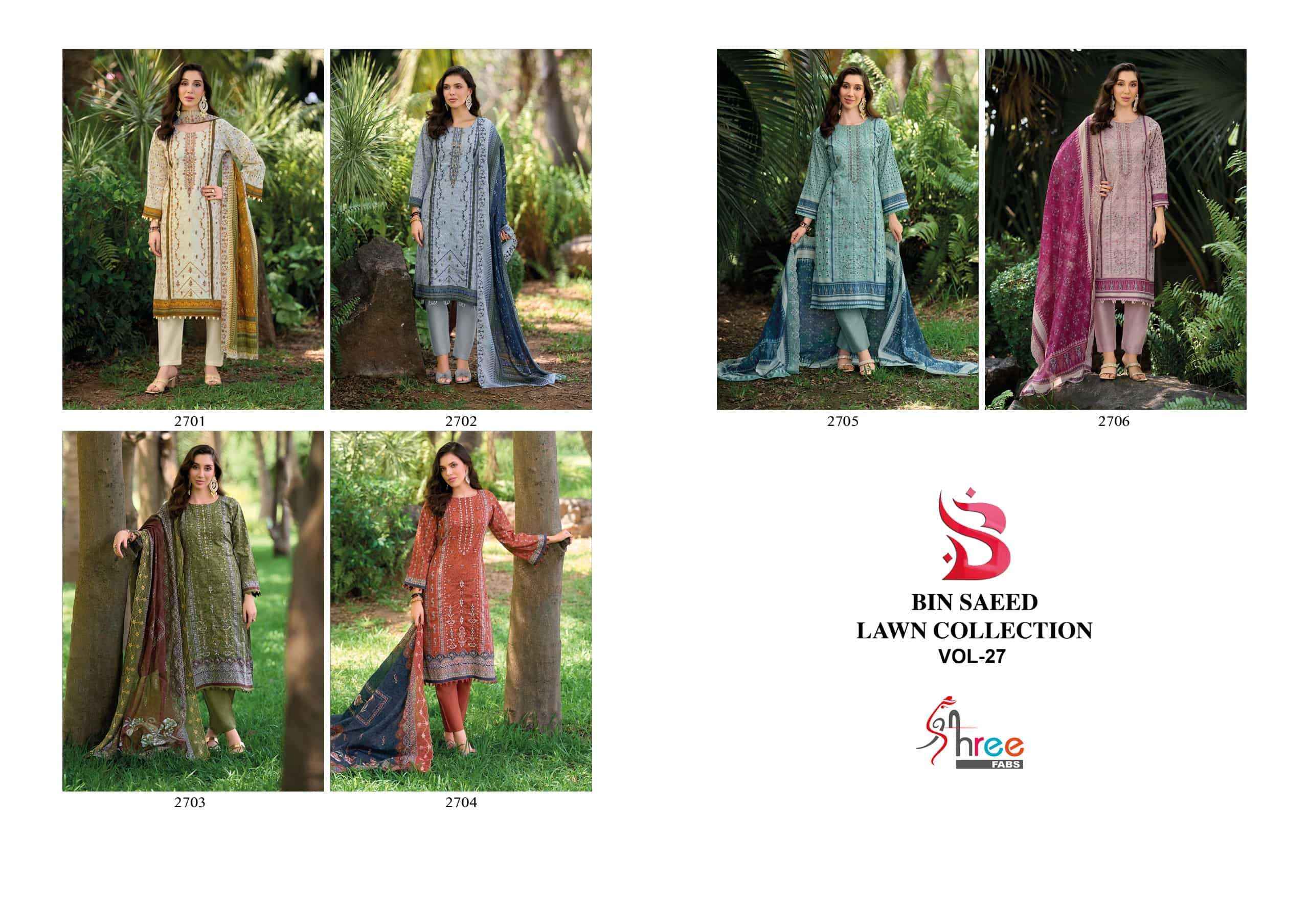 Shree Fabs Bin Saeed Lawn Collection Vol 27 Pure Cotton Pakistani Dress Material ( 6 Pcs Catalogue )
