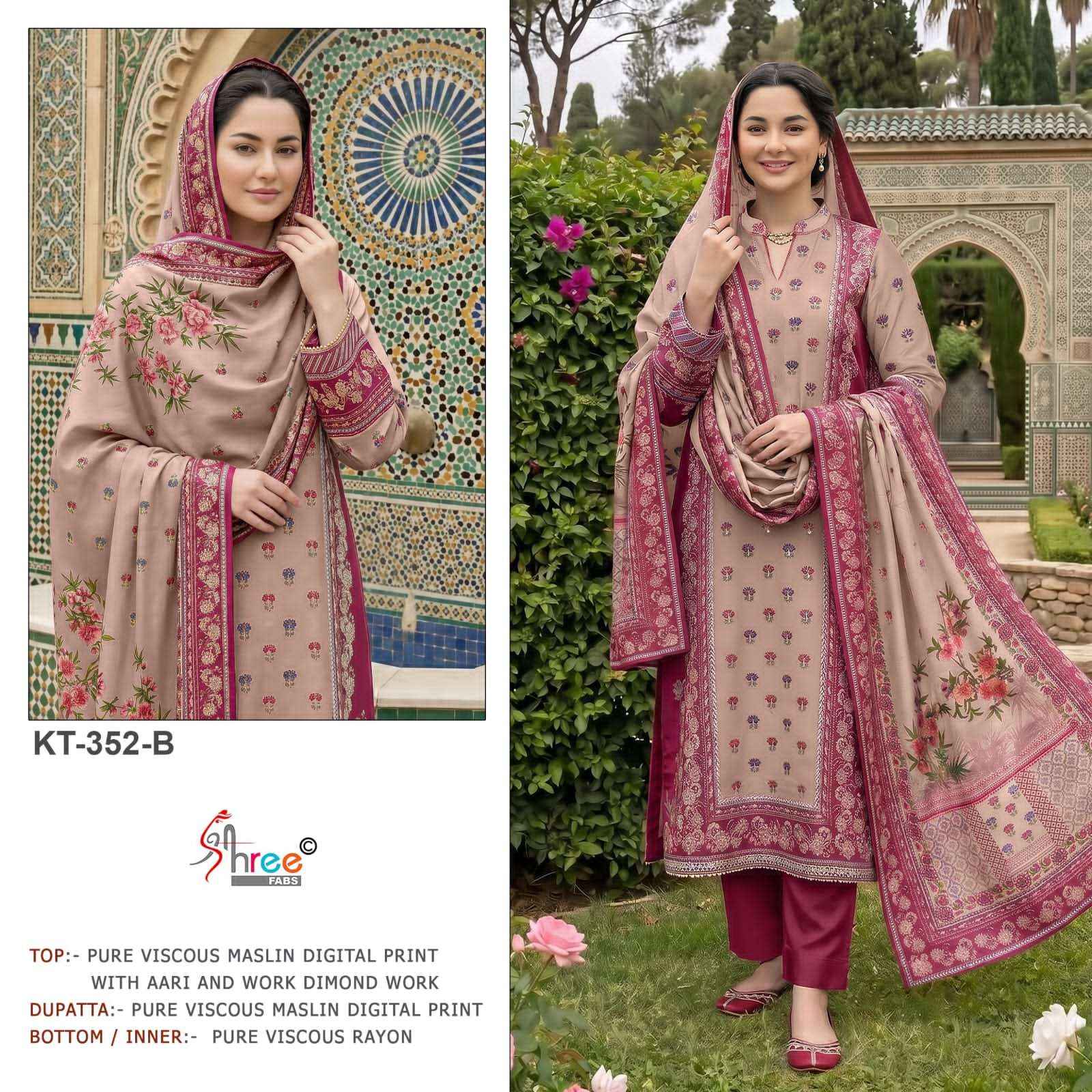 Shree Fabs Kt 352 Ab Pakistani Muslin Salwar Suit Wholesale Price ( 2 Pcs Catalogue )