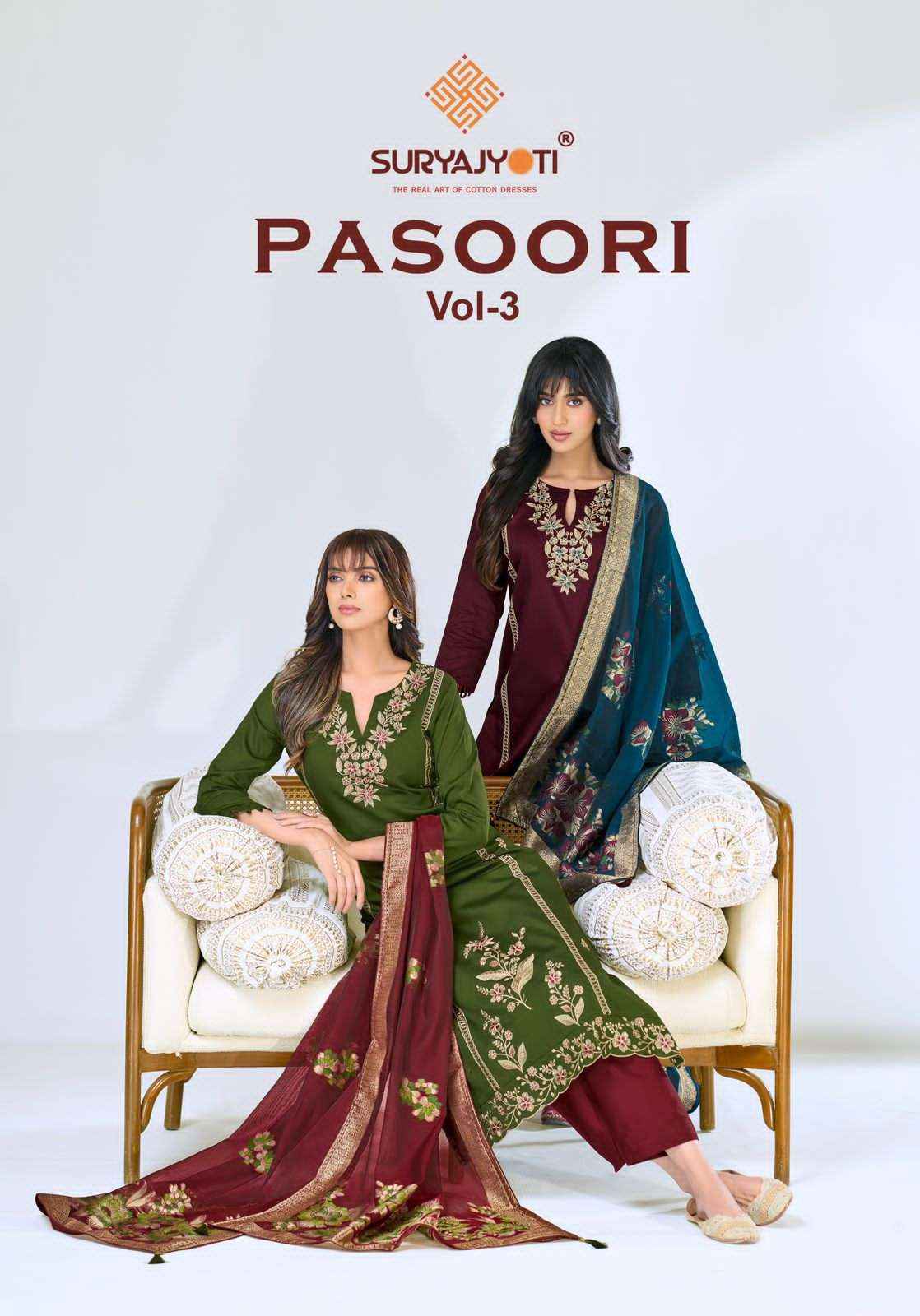 Suryajyoti Pasoori Vol 3 Pure Jam Satin Ladies Salwar Kameez Wholesale Rate ( 6 Pcs Catalog )