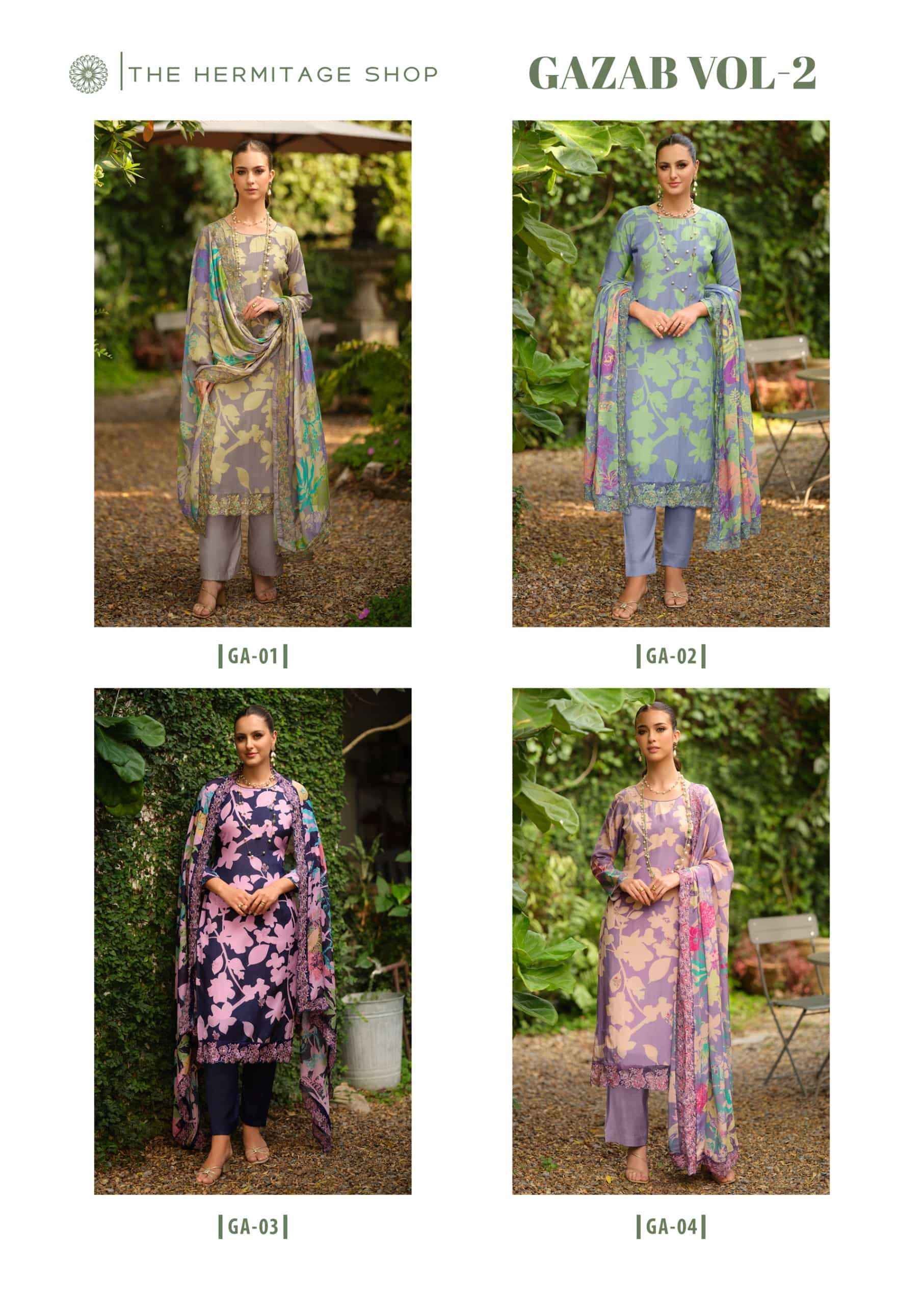 The Hermitage Shop Gazab Vol 2 Premium Satin Salwar Kameez Wholesale Rate ( 4 Pcs Catalog )