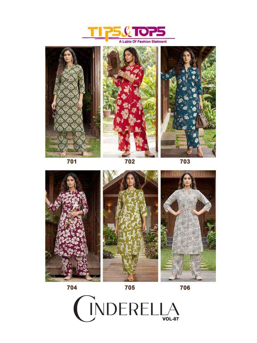 TIPS AND TOPS CINDERELLA VOL 7 RAYON PRINT FANCY KURTI WITH BOTTOM PAIR WHOLESALE RATE ( 6 PCS CATALOG )